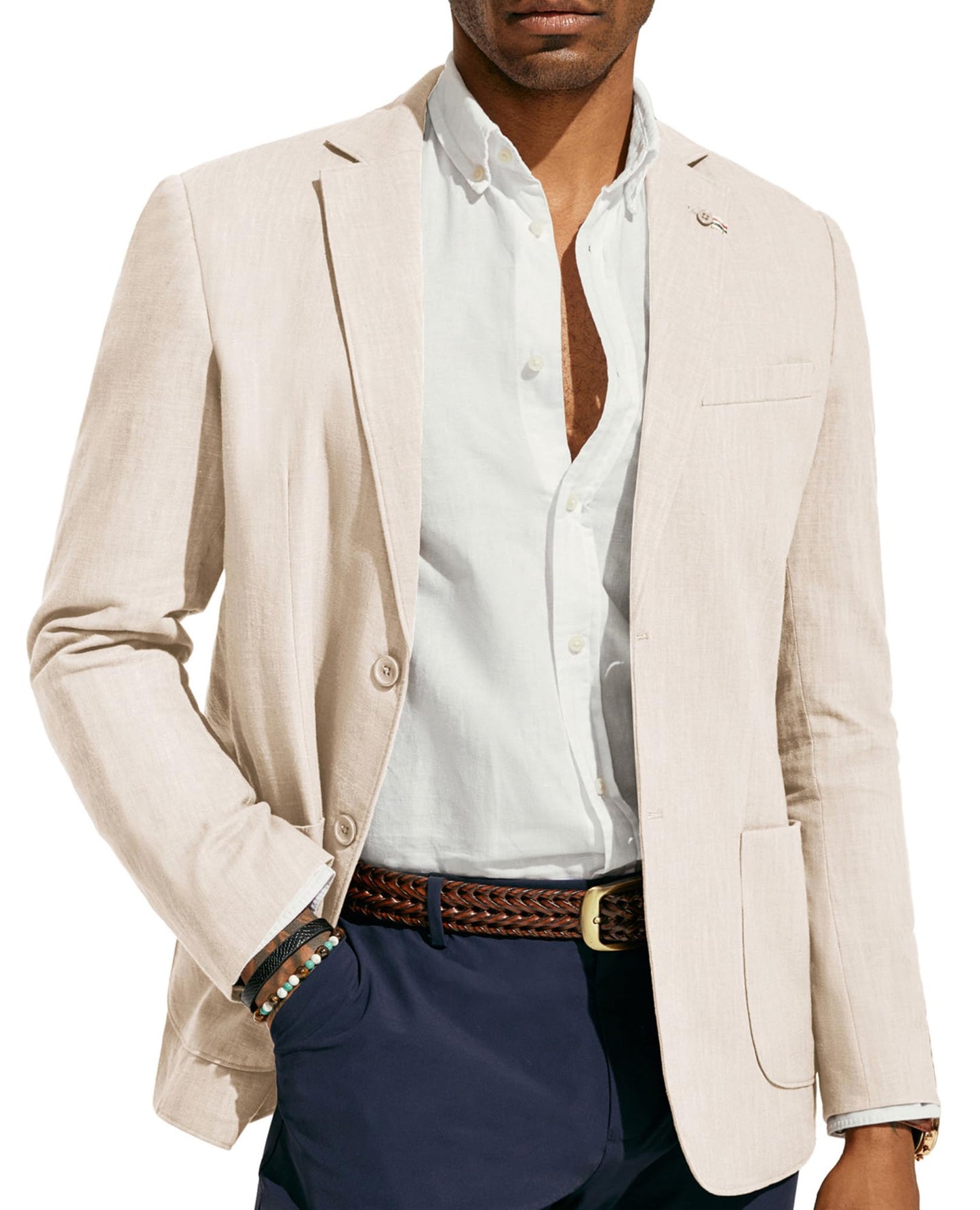 PJ PAUL JONES Mens Blazer Casual Cotton-Linen Sport Coat Lightweight 2 Button Unlined Suit Jackets