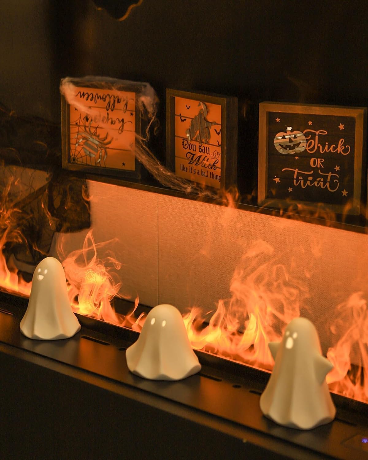 Light Up Ghost Halloween Decor, 5" Cute Halloween Decorations Indoor, 3PCS LED Ceramic Ghost for Halloween Table, Desk, Tray, Shelf, Bedroom Decor, White Spooky Decorative Ghosts Figurines