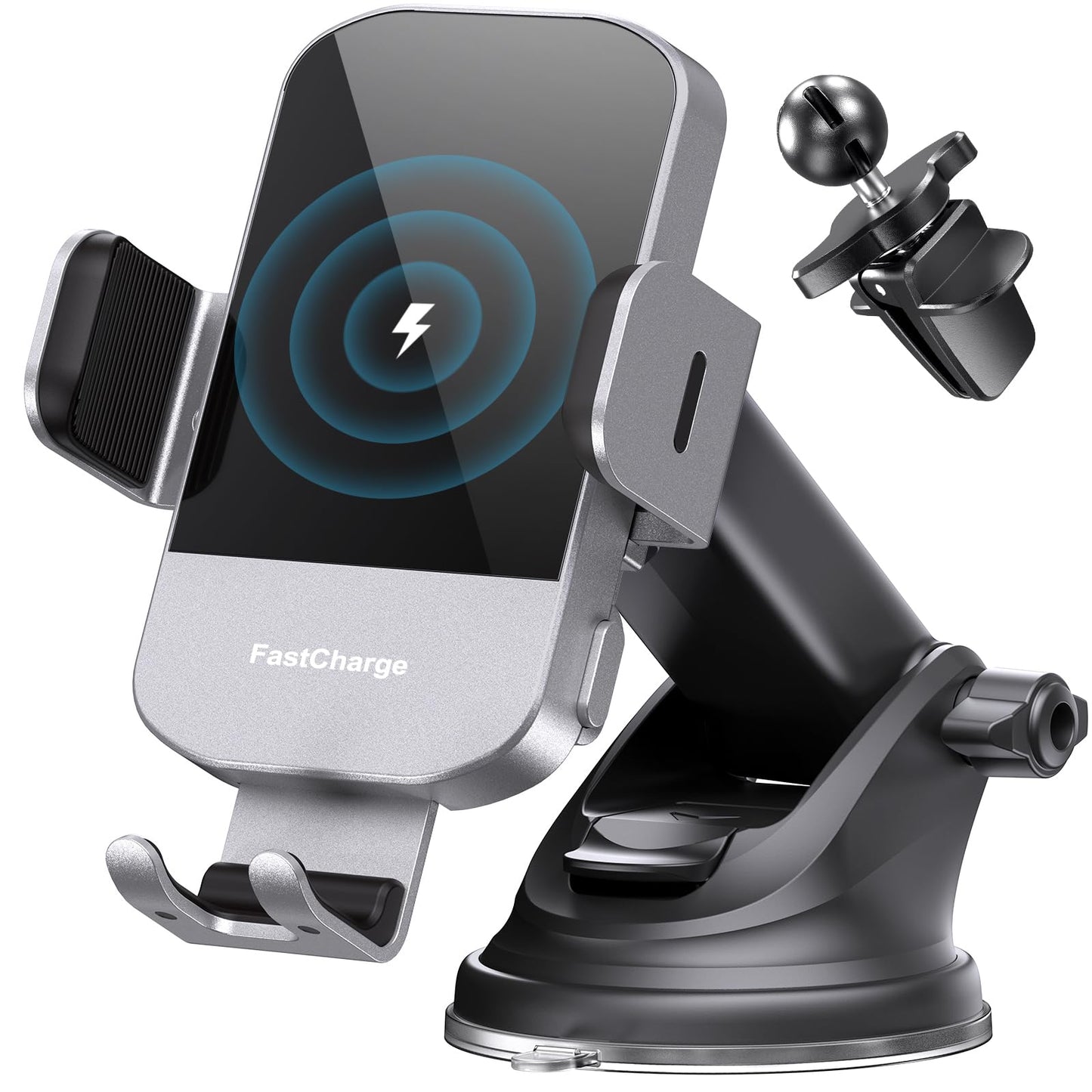 CHGeek Wireless Car Charger, 15W Fast Charging Auto Clamping Car Charger Phone Mount Phone Holder fit for iPhone 16 15 14 13 12 Pro Max 11 XR XS, Samsung Galaxy S24 Ultra S23 S22 S21, S20, S10+, Black