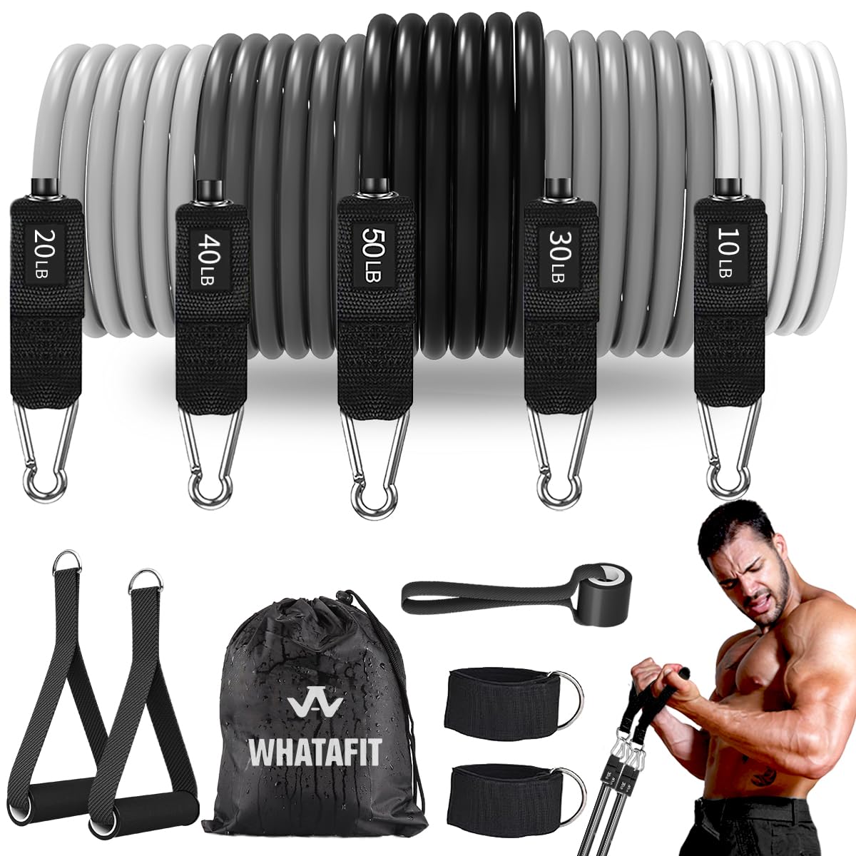 WHATAFIT Resistance Bands, Exercise Bands,Resistance Bands for Working Out, Work Out Bands with Handles for Men and Women Fitness, Strength Training Home Gym Equipment