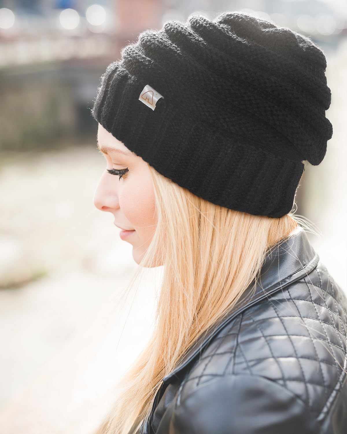 Hat Hut Womens Satin Lined Beanie Winter Hats with Silk Lining for Hair Slouchy Beanie Soft Warm Cable Knit Winter Hat