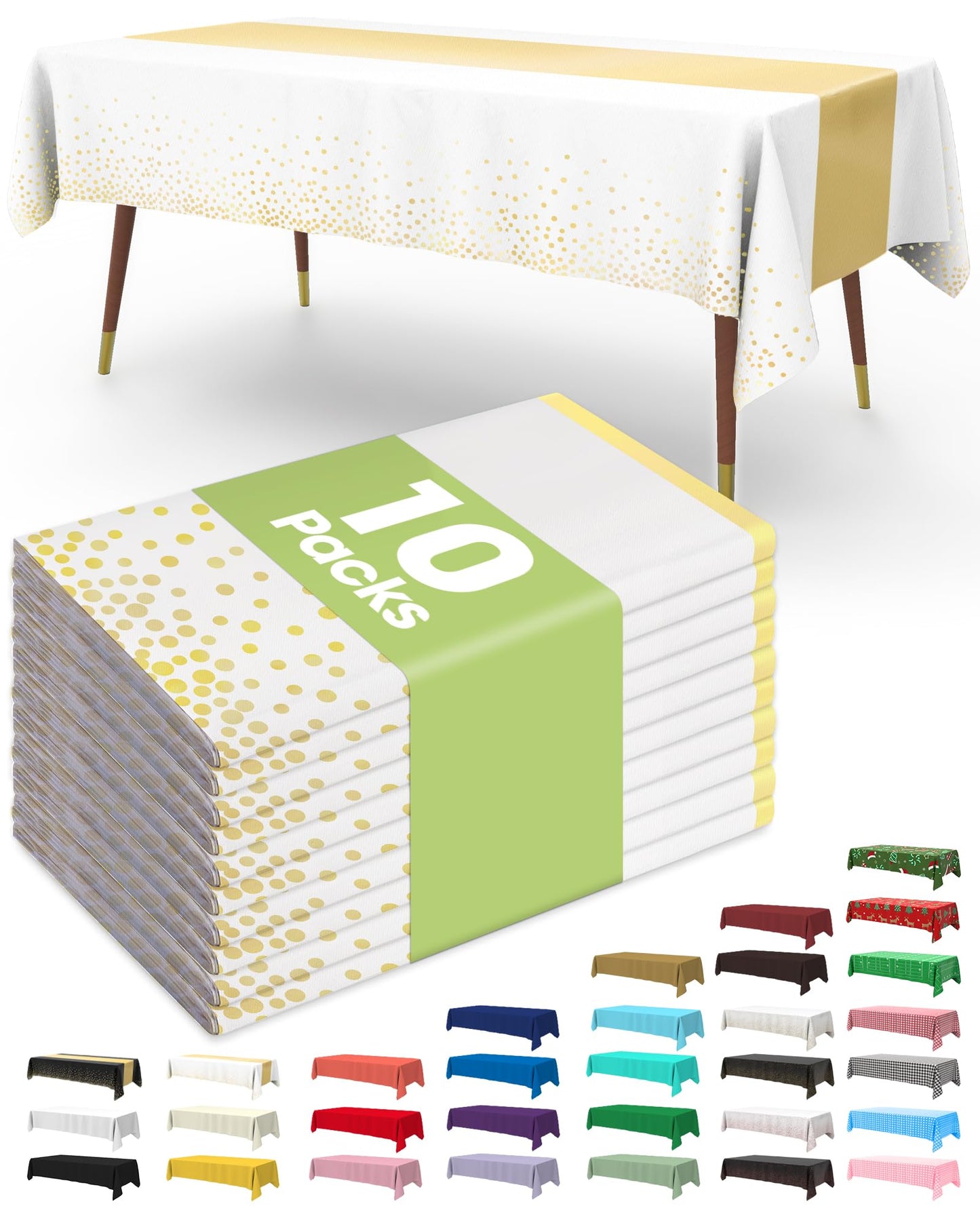 Pureegg Plastic Table Cloth Disposable 10 Pack, 54 x 108 Inch Table Cloths, Party, Picnic, Wedding, Decorative Tablecloths, Rectangle, White Plastic Cover, Leakproof & Sturdy, White
