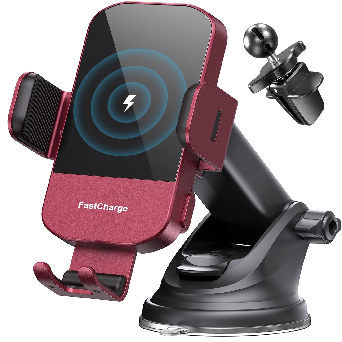 CHGeek Wireless Car Charger, 15W Fast Charging Auto Clamping Car Charger Phone Mount Phone Holder fit for iPhone 16 15 14 13 12 Pro Max 11 XR XS, Samsung Galaxy S24 Ultra S23 S22 S21, S20, S10+, Black