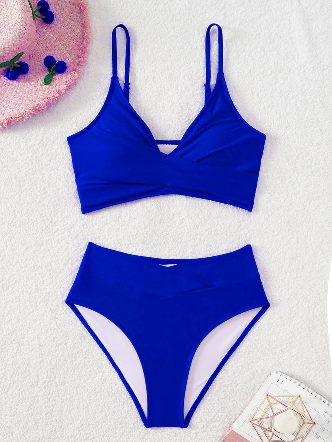 Limeeke Women's High Waisted Bikini Sets V Cut Bottom Two Piece Swimsuit Cross Front Adjustable Strap Bathing Suit