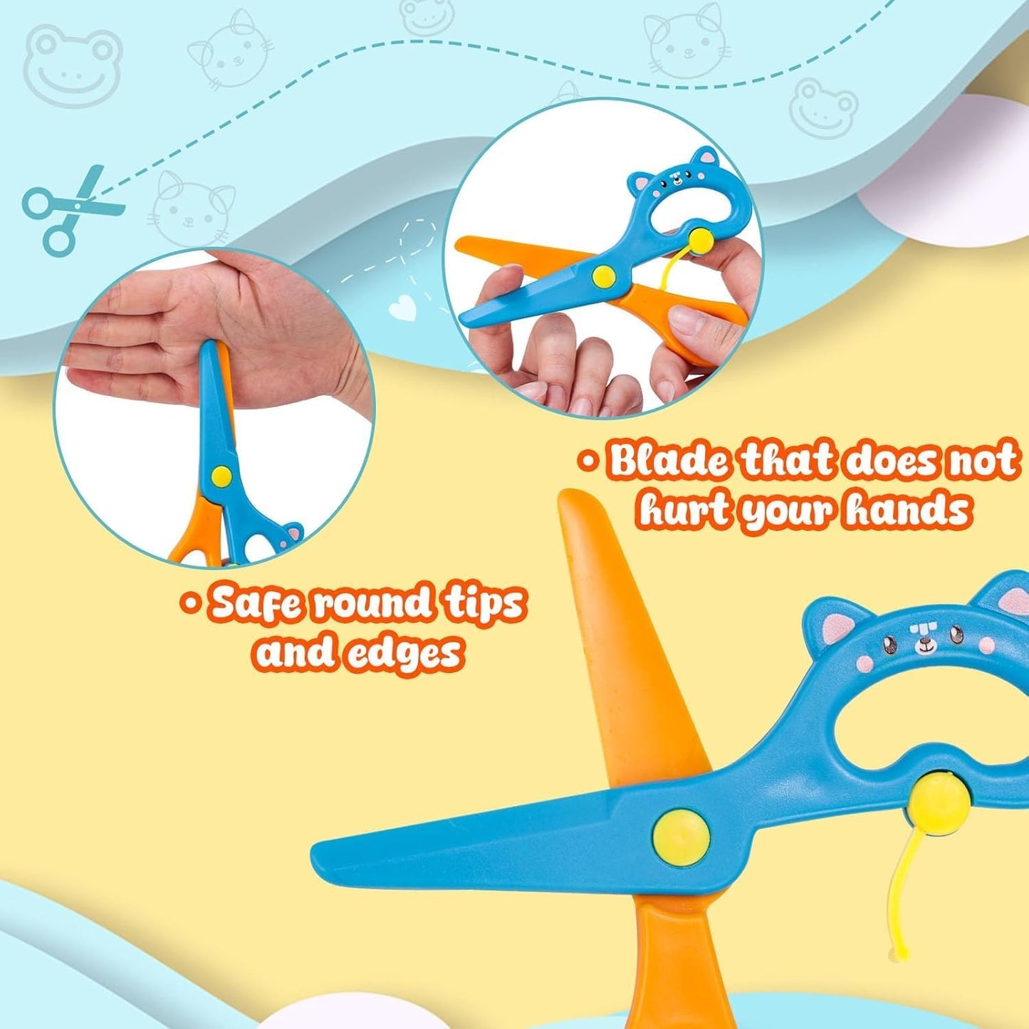 LOVESTOWN Kids Safety Scissors, 4PCS Blunt Tip Adaptive Cute Training Scissor for Kids & Children, Playdough Tools Cutting Skills Preschool Training Activity, Scrapbooking, Creative Art Supplies
