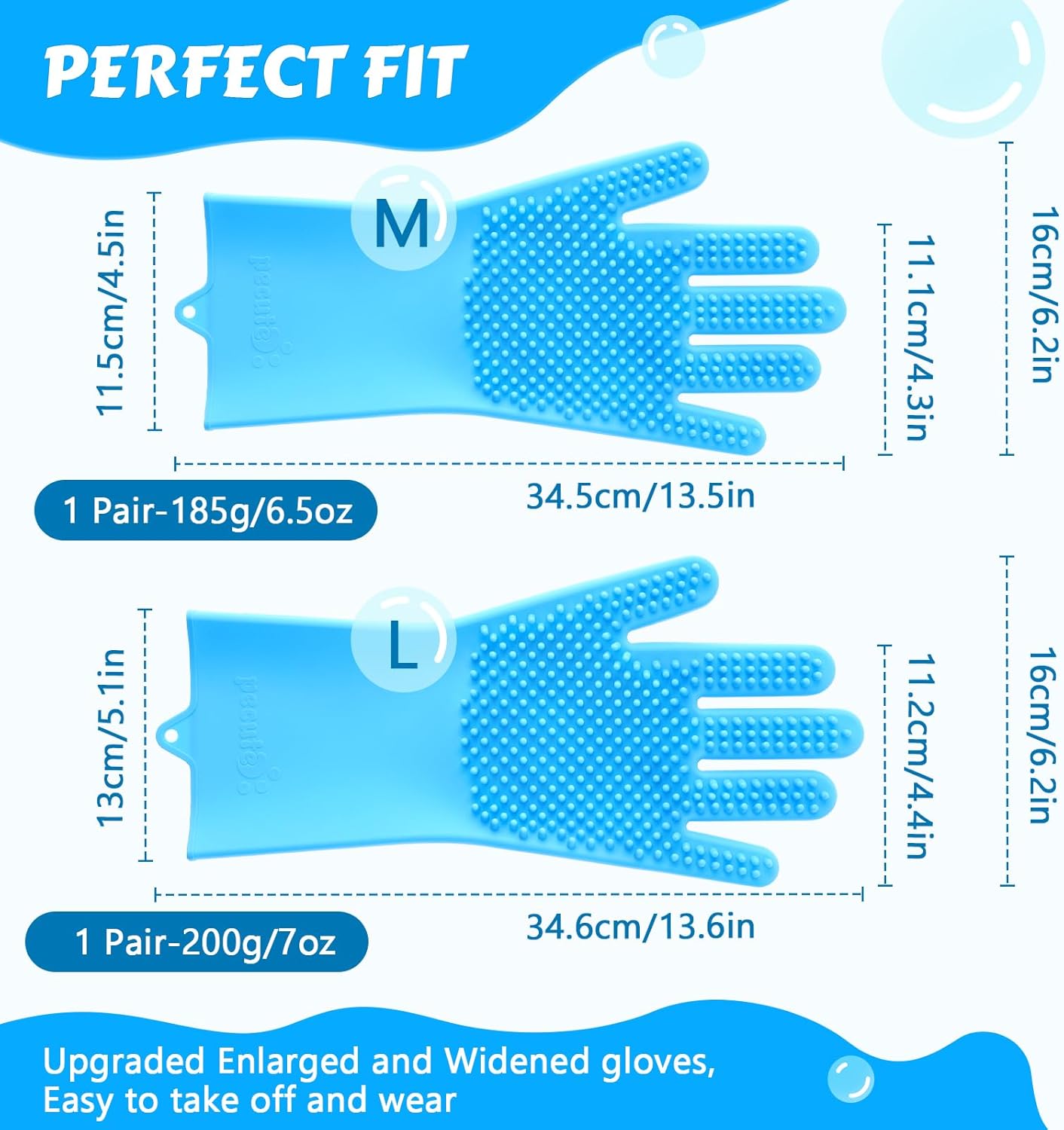 Pecute Pet Grooming Gloves - Heat Resistant Silicone Gloves with High-Density Teeth, Enhanced Five Finger Design for Bathing and Massaging Dogs and Cats, Blue
