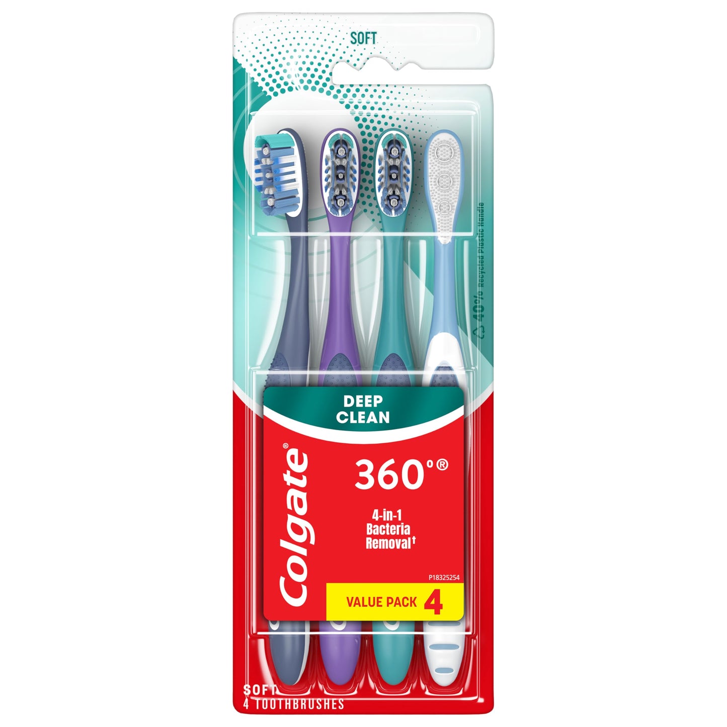 Colgate 360 Whole Mouth Clean , Medium Toothbrush for Adults, 4 Pack, Packaging May Vary