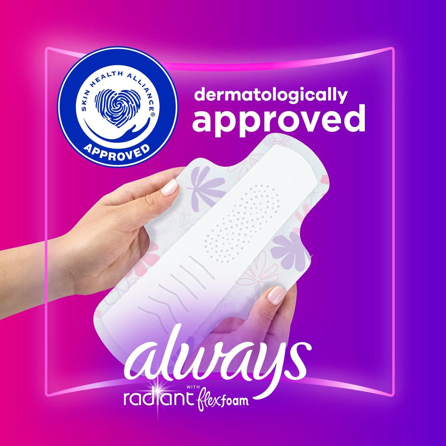 Always Radiant Feminine Pads For Women, Size 1 Regular Absorbency, Multipack, With Flexfoam, With Wings, Light Clean Scent, 30 Count x 3 Packs (90 Count total)