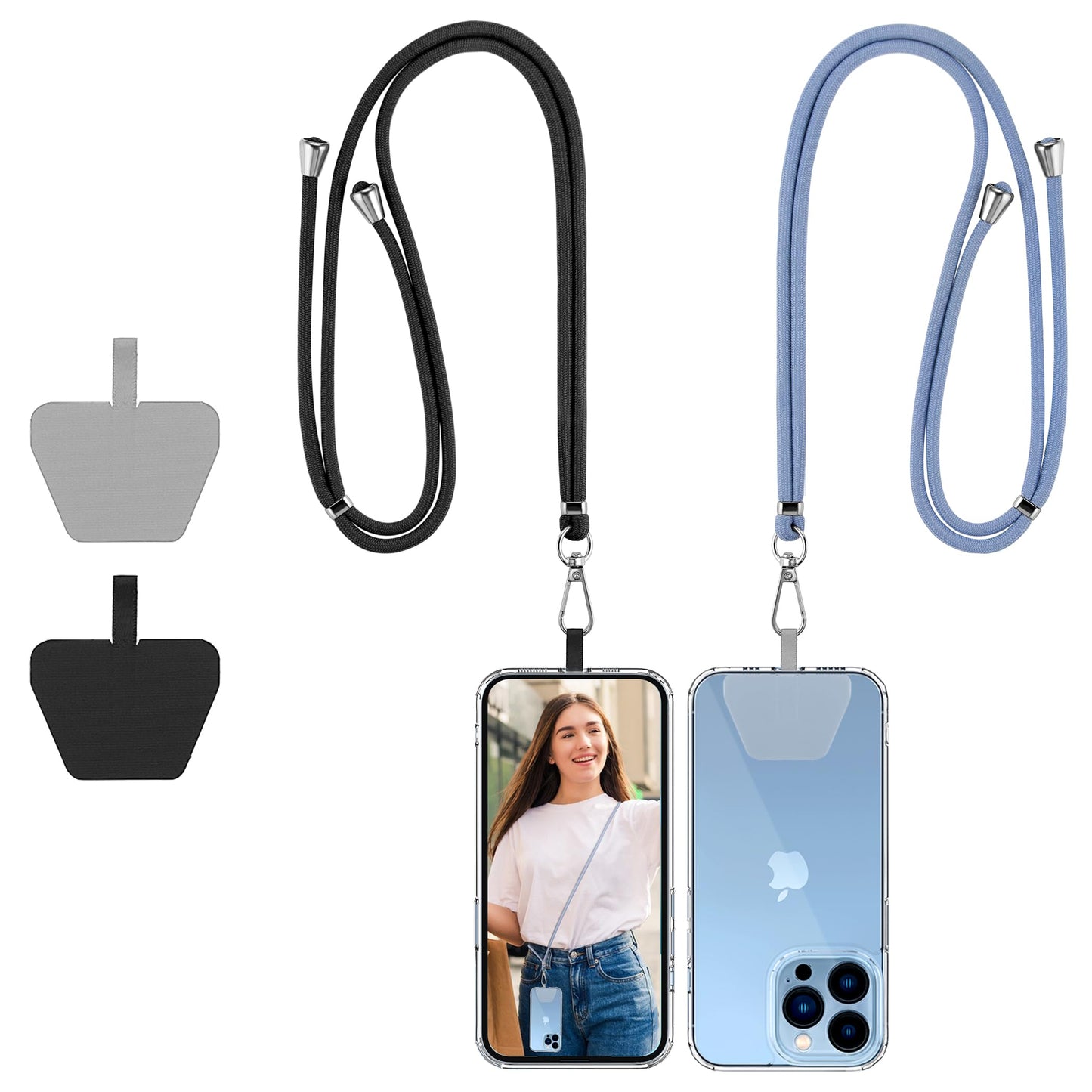 CACOE Cell Phone Lanyard 2 Pcs-1 Pcs Adjustable Neck Strap,1 Pcs Wrist Strap,2 Pcs Pads,Universal Crossbody,Multifuctional Compatible with Most Smartphones(Black)