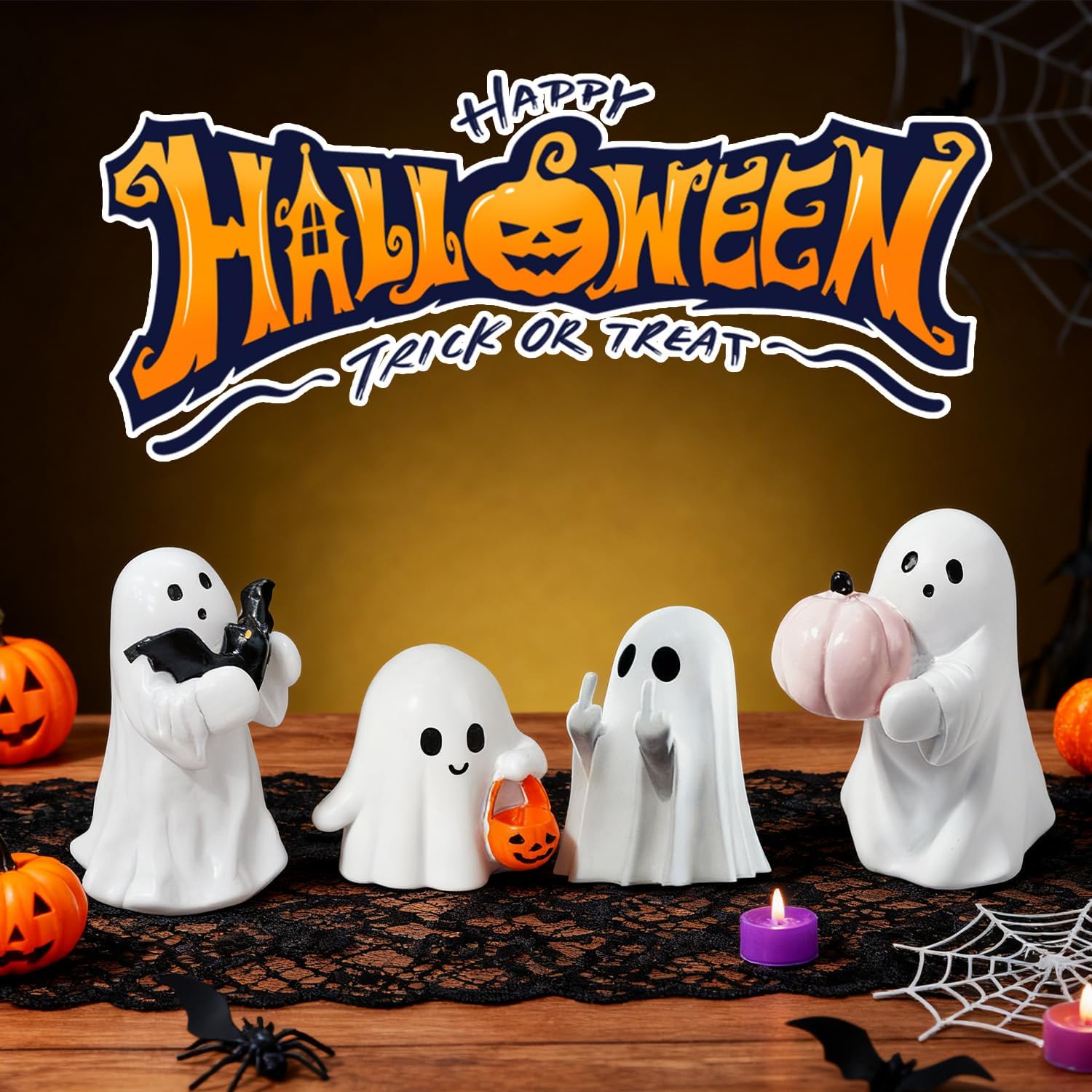 Halloween Ghost Figurine, Halloween Decoration Indoor, Cute Finger Ghost Figurine, Indoor Table Shelf Tabletop Home Office Decor