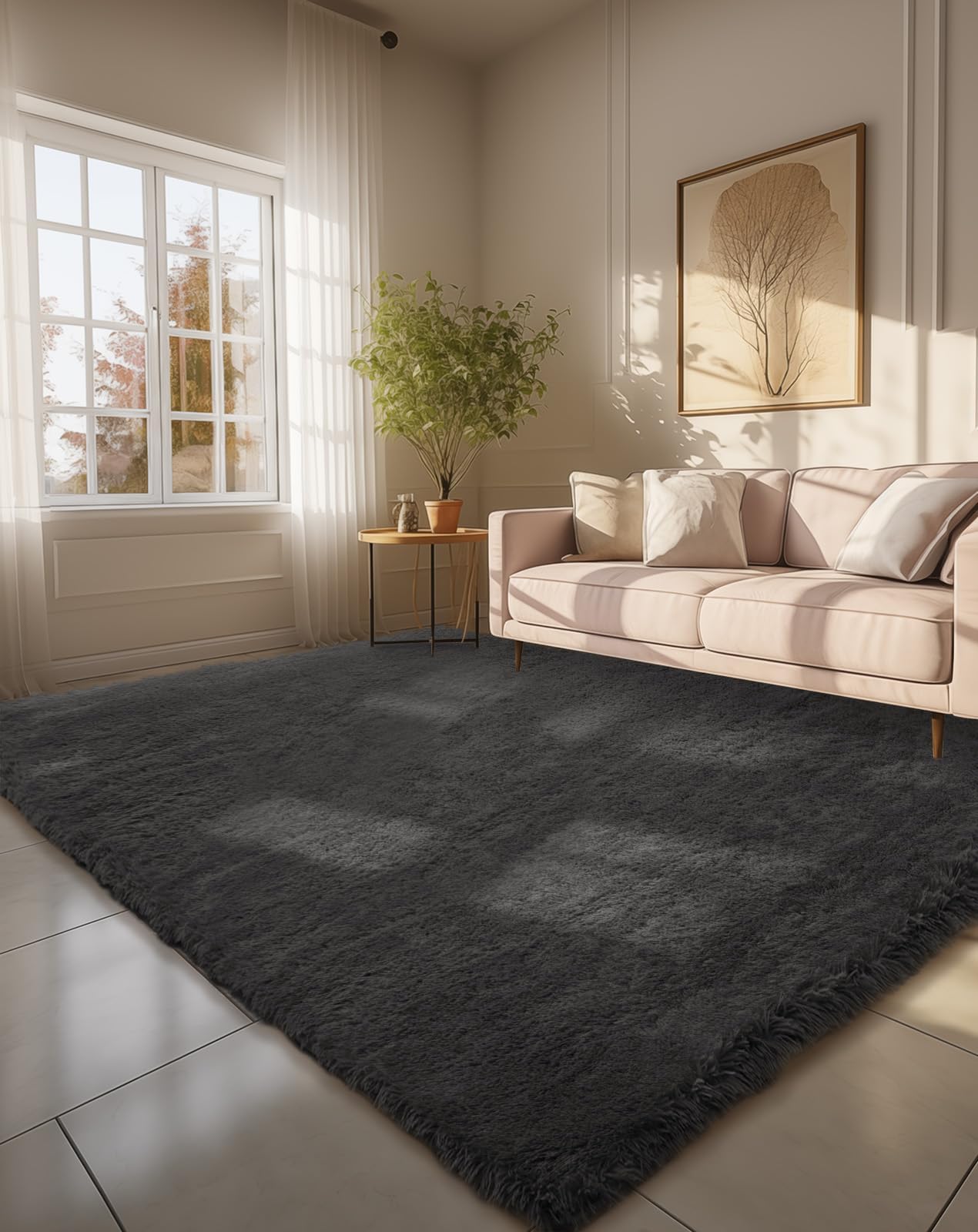 Ophanie Area Rugs for Bedroom Living Room, Grey Fluffy Fuzzy Shag Shaggy Soft Plush Carpet, 4x6 Indoor Floor Gray Rug for Kids Home Dorm Decor Aesthetic