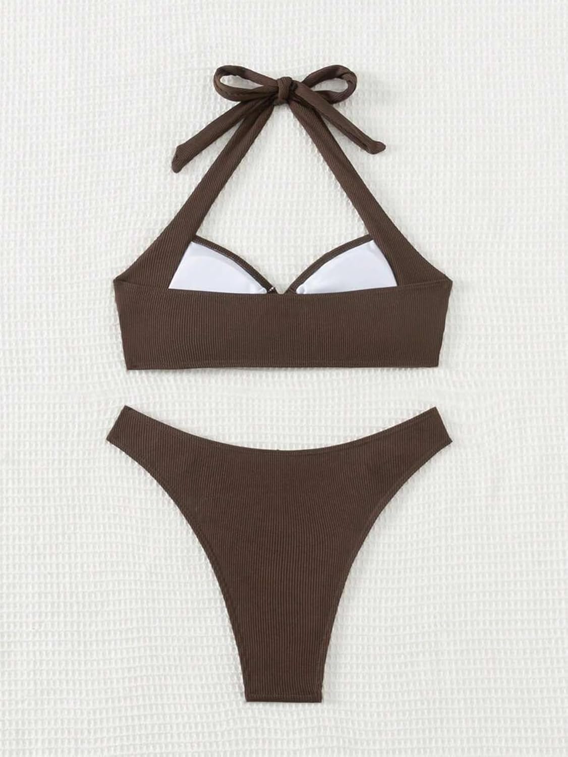 Limeeke Women's Ribbed Bikini Sets O Ring Linked Halter Neck Two Piece Swimsuit Cheeky Swim Bathing Suit