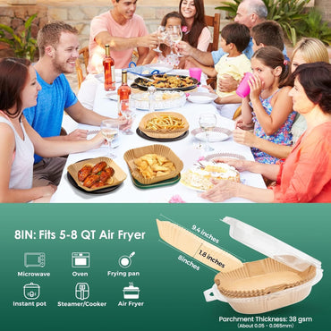 Air Fryer Paper Liners, 125Pcs Parchment Paper, Air Fryer Liners Disposable for Microwave, Non-Stick Air Fryer Liner Square Free of Bleach (8IN)