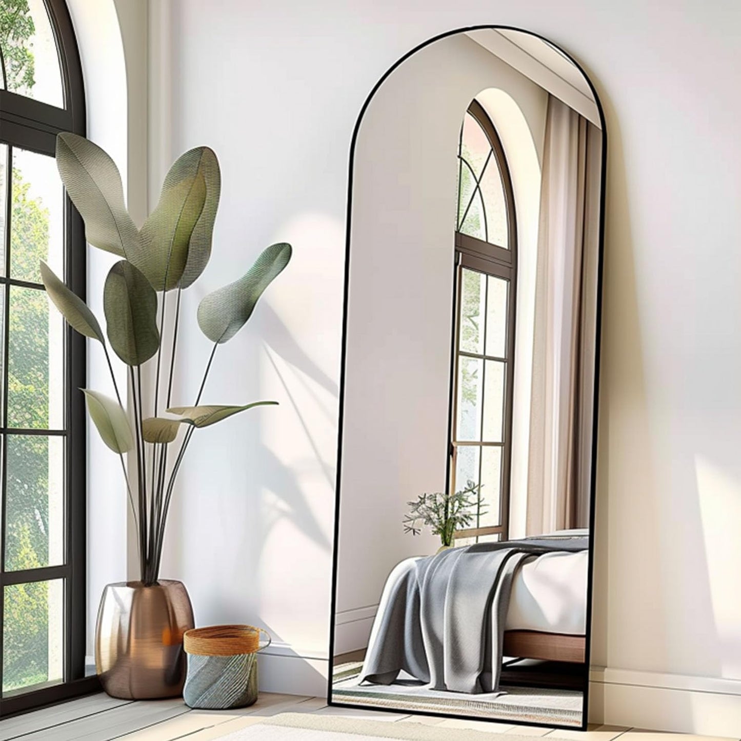 TinyTimes 64''x21'' Arched Full Length Mirror with Stand, Full Body Mirror, Mirrors Full Length Floor Freestanding, Wall Mounted Mirrors for Bedroom Living Room Cloakroom (Gold)