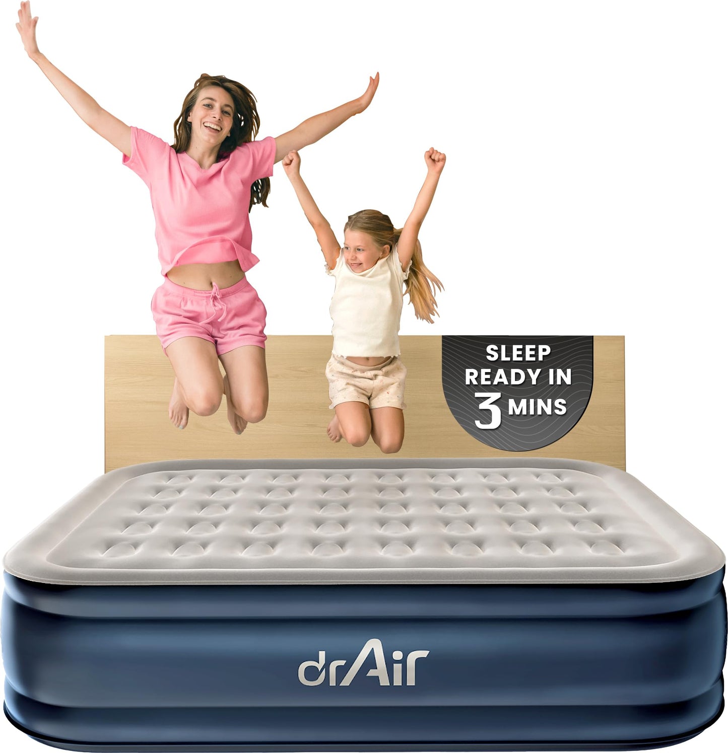 Queen Air Mattress, 18” Raised Inflatable Bed with Built-in Pump, Waterproof Velvety Top, Ergonomic Design, Reinforced Support, and Carry Bag for Home, Camping, and Guests