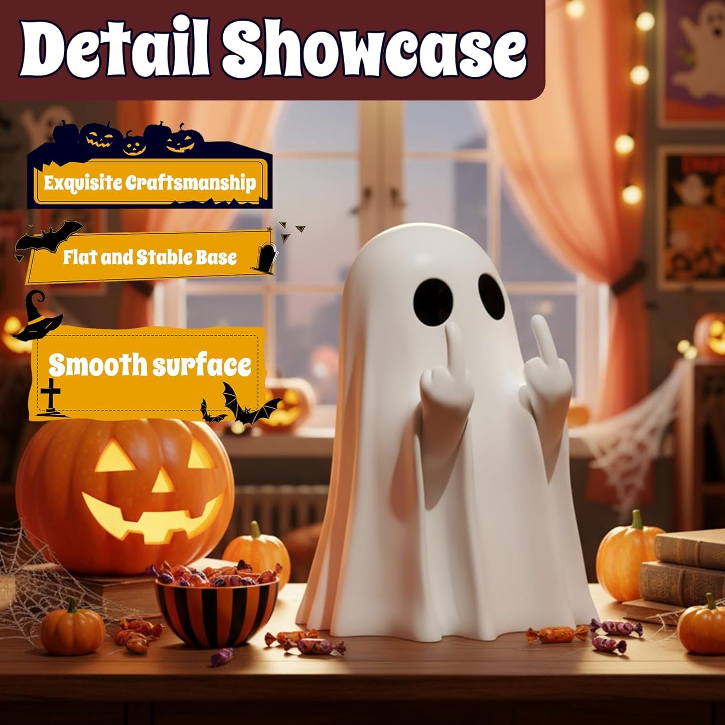 Halloween Ghost Figurine-Spooky & Cute Ghost Statue for Home, Desk, Party Decor | FunnyGhost Halloween Decor Indoor
