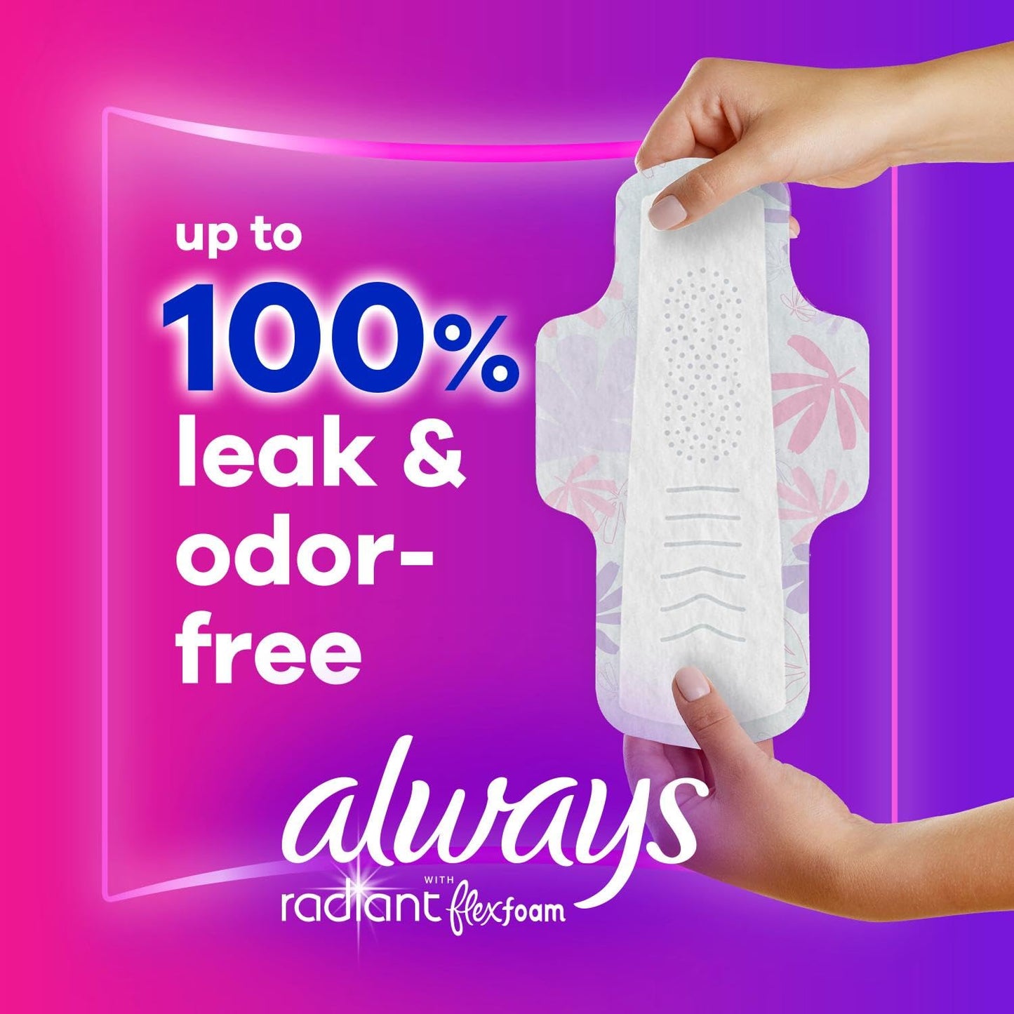 Always Radiant Feminine Pads For Women, Size 1 Regular Absorbency, Multipack, With Flexfoam, With Wings, Light Clean Scent, 30 Count x 3 Packs (90 Count total)