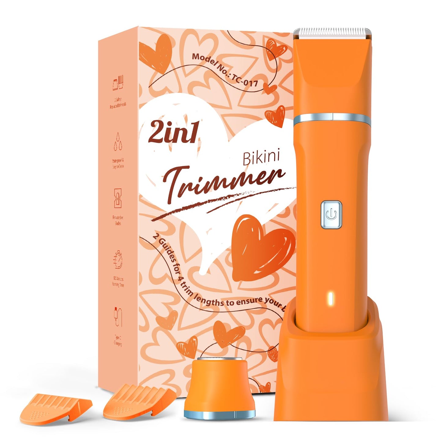 Bikini Trimmer for Women - Painless Electric Razors for Silk Skin,Cordless Body Shaver for Trip,Replaceable Lady Facial Razor, IPX7 Waterproof&Easy Cleaning, Ceramic Blade, USB Charge Dock Pink