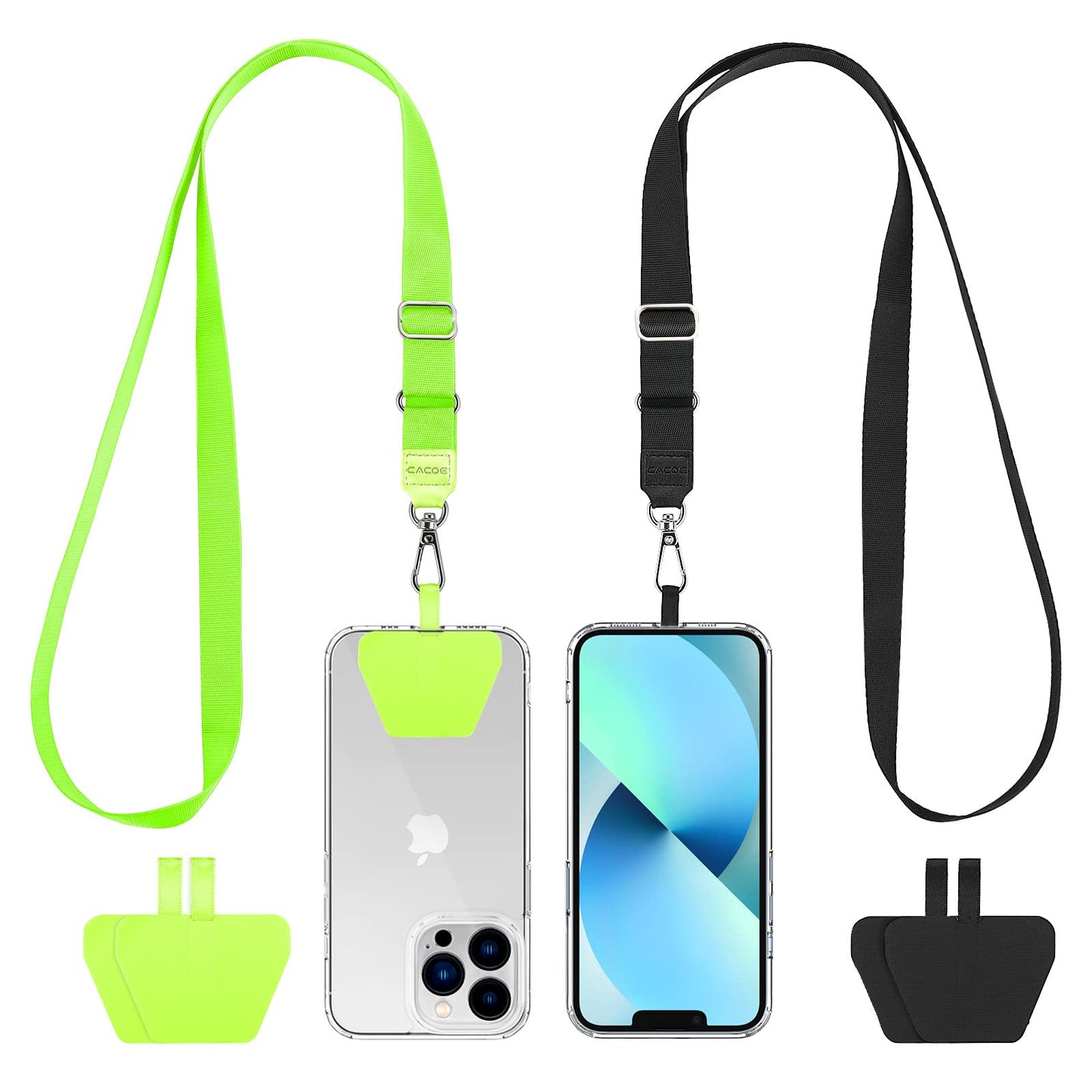 CACOE Phone Lanyard 2 Pack-2× Adjustable Neck Strap,2× Phone Patches,Universal Cell Phone Multifuctional Patch Lanyards Compatible with Most Smartphones(Black+Gray)