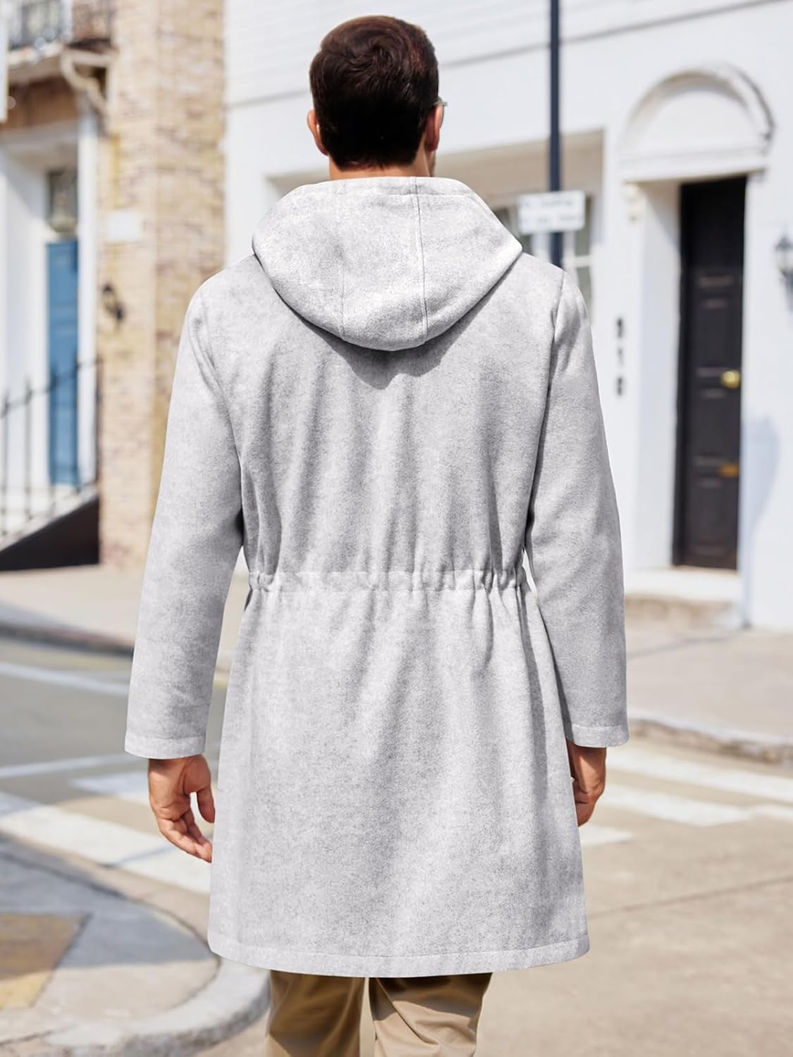 ZIWOCH Mens Trench Coat Wool Blend Hoodie Long Jacket Full Zip Winter Classic Business Overcoat