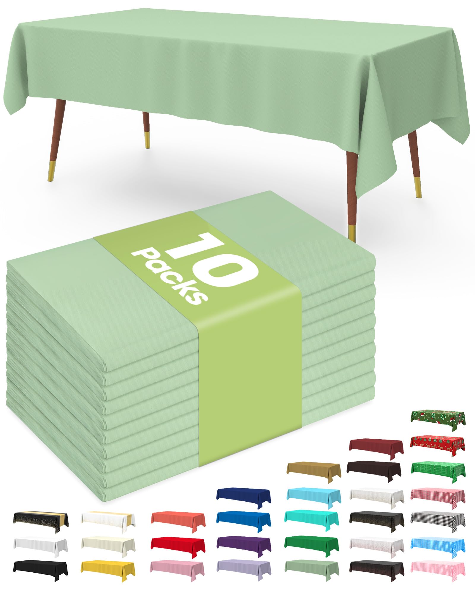 Pureegg Plastic Table Cloth Disposable 10 Pack, 54 x 108 Inch Table Cloths, Party, Picnic, Wedding, Decorative Tablecloths, Rectangle, White Plastic Cover, Leakproof & Sturdy, White