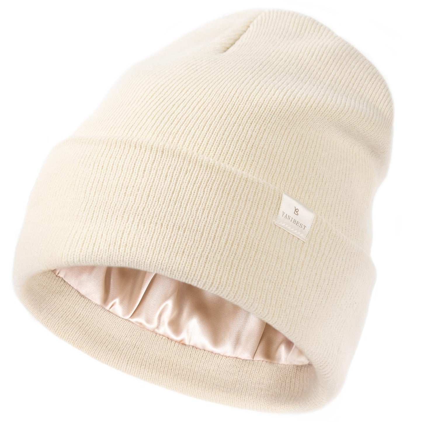 YANIBEST Womens Satin Lined Knit Beanie Hat Acrylic Winter Hats for Women Men Silk Lining Soft Slouchy Warm Cuffed Beanie Hat