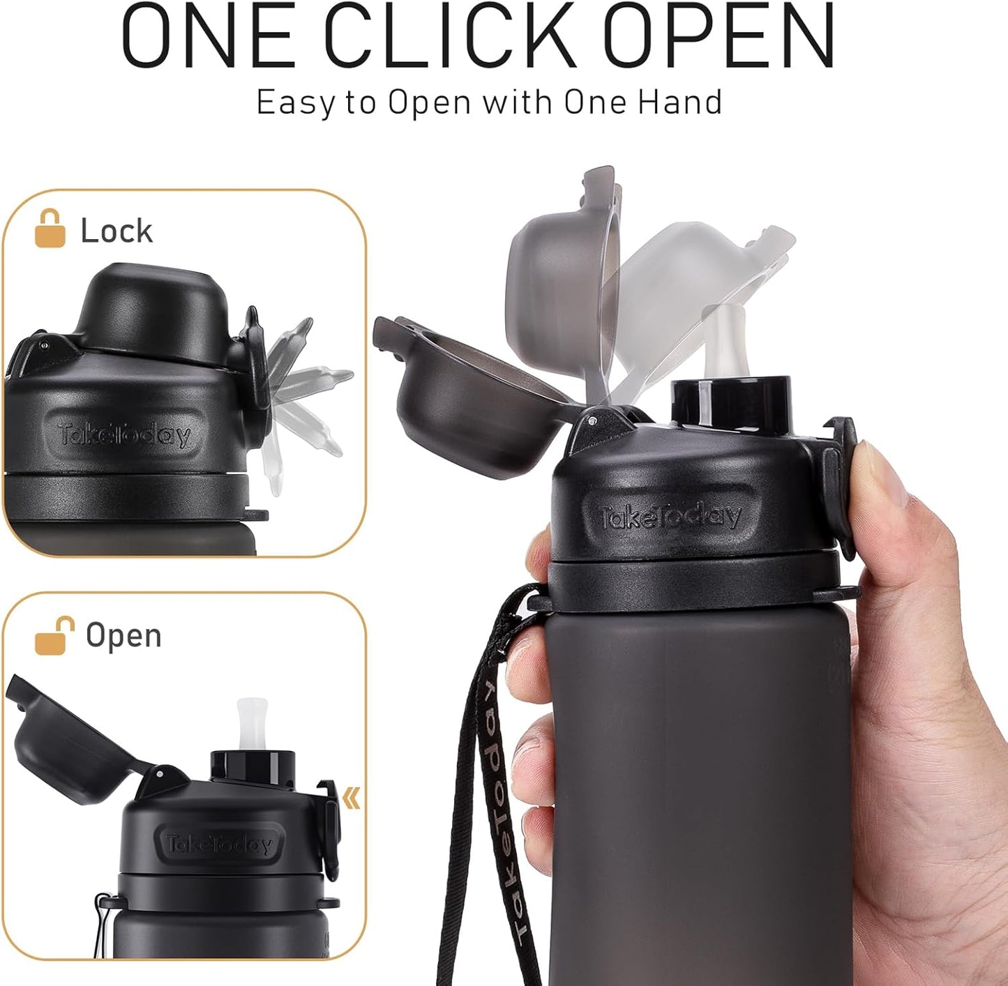 Collapsible Water Bottles 20oz, Leak Proof, BPA-Free, Foldable Silicone Travel Water Bottle with Straw Strap for Cycling, Hiking, Outdoors