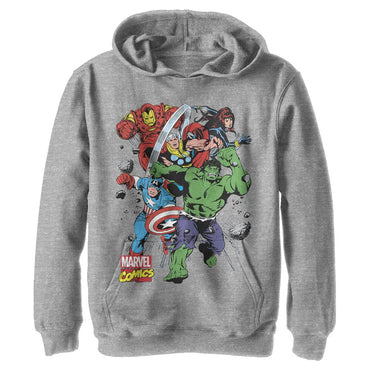 Marvel Kids' Hooded Sweatshirt with Long Sleeves and Kangaroo Pocket, Athletic Heather Color
