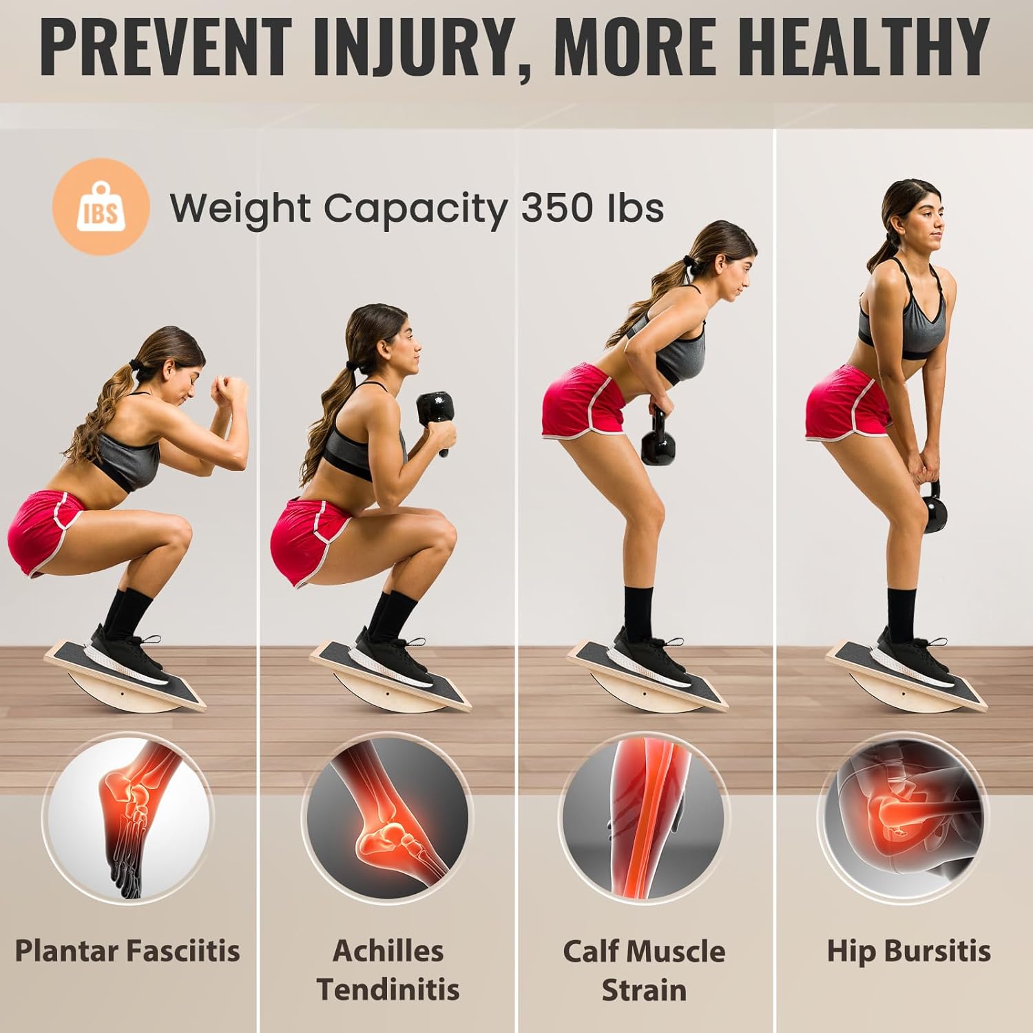 Professional Balance Board for Adults - Anti-Slip 350LBS Wobble Board for Physical Therapy, Standing Desk, Core Strength - Wooden Rocker Board