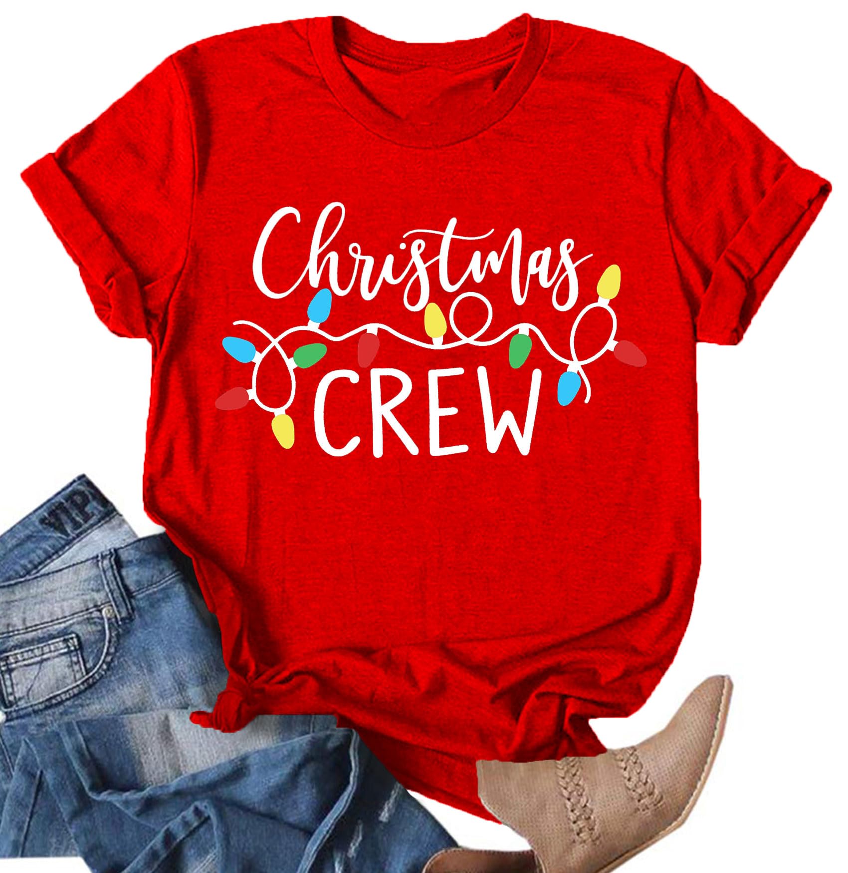Christmas Shirts for Women:Merry Christmas T-Shirt Xmas Tree Casual Short Sleeve Tee Tops