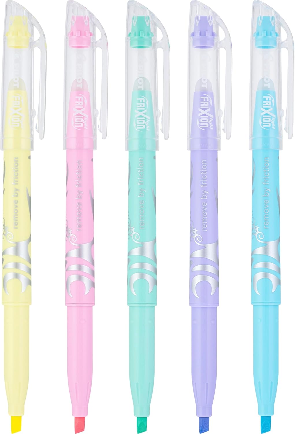 Pilot, FriXion Light Pastel Erasable Highlighters, Chisel Tip, Pack of 5, Pastel Blue, Pink, Yellow, Green & Purple
