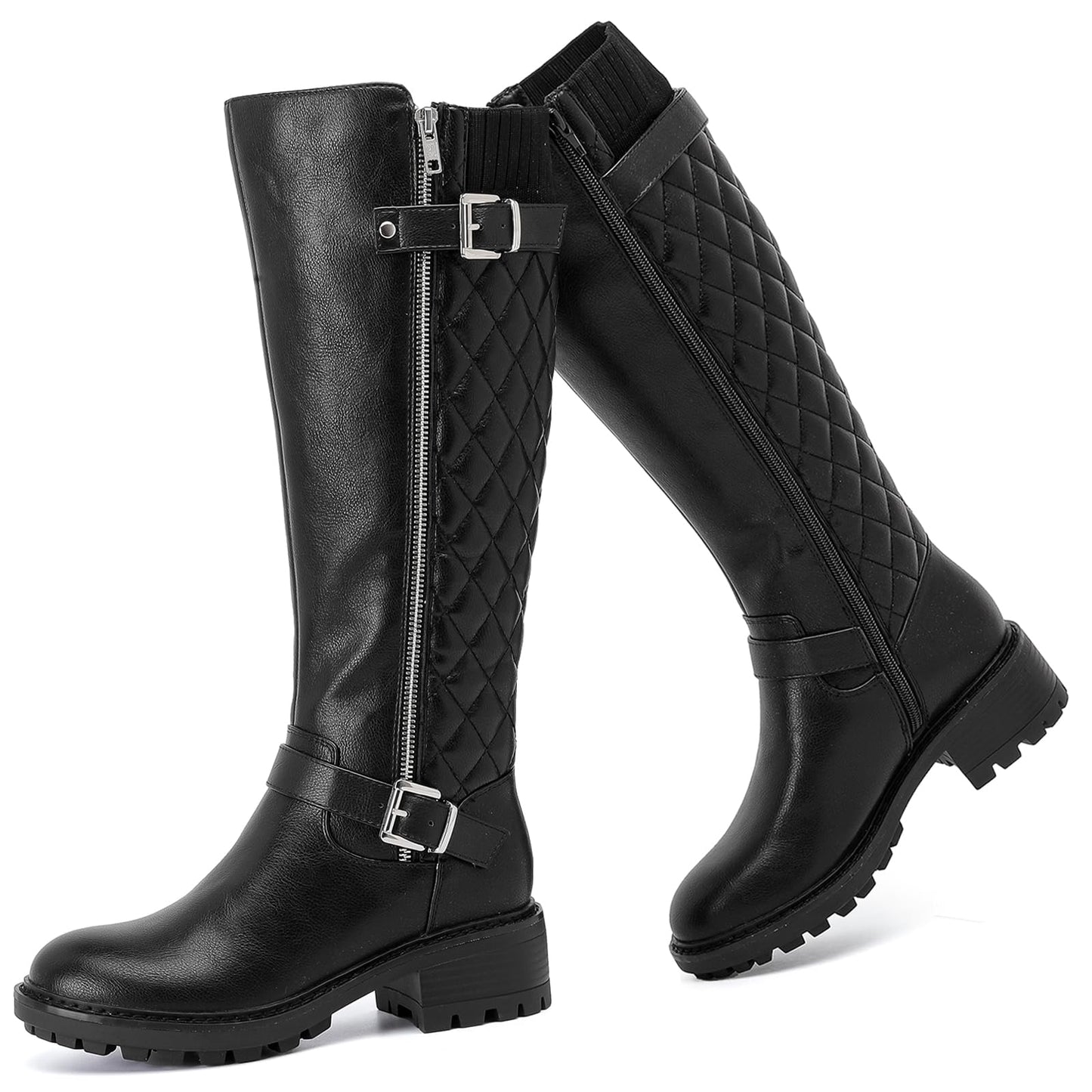 Women's Knee High Boots Classic Comfort Riding Combat Boot Round Toe Side Zipper Long Tall Fall Winter Boots for Women.