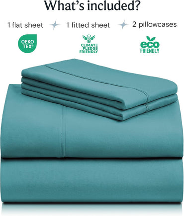 LuxClub 4 PC Queen Sheet Set, Breathable Luxury Bed Sheets, Deep Pockets Wrinkle Free Cooling Sheets Machine Washable Hotel Bedding Silky Soft - Teal Queen