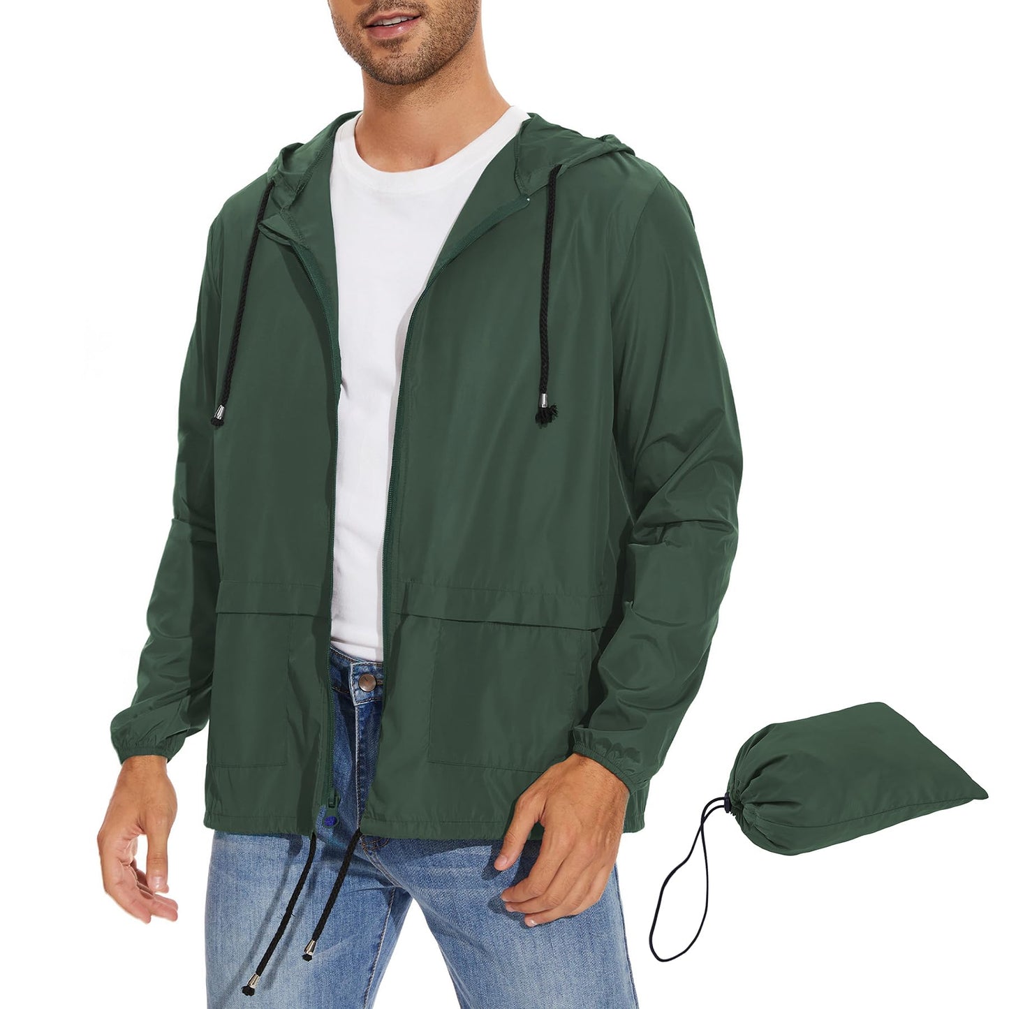 Zando Packable Mens Rain Jacket Lightweight Raincoat Waterproof with Hood Outdoor Windbreaker Jacket Travel Rain Jackets