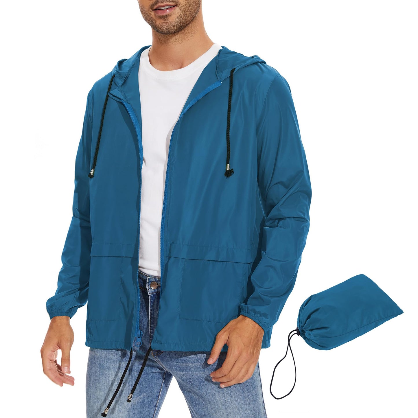Zando Packable Mens Rain Jacket Lightweight Raincoat Waterproof with Hood Outdoor Windbreaker Jacket Travel Rain Jackets