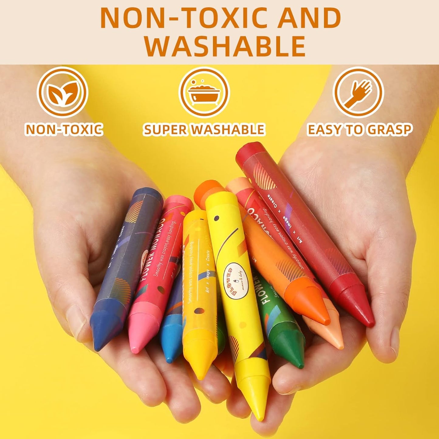 Lebze Jumbo Crayons for Toddlers, 16 Colors Non Toxic Crayons, Easy to Hold Large Crayon for Kids, Safe for Babies and Children Flower Monaco
