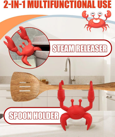 2 PCS Crab Silicone Utensil Rest -Silicone Spoon Holder, Funny Kitchen Accessory Gifts-Heat-Resistant Kitchen and Grill Utensil Holder -Non-Slip Spoon Holder Stove Organizer, Steam Releaser(2 Pcs Red)