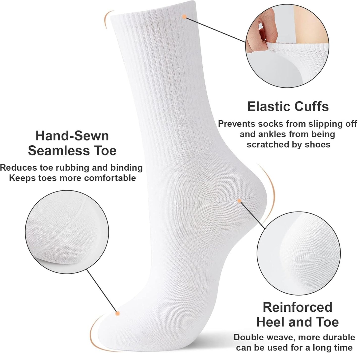 J-BOX Women Breathable Cotton Crew Socks - Cushioned Athletic Socks for Yoga, Running & Casual, 5 Pairs