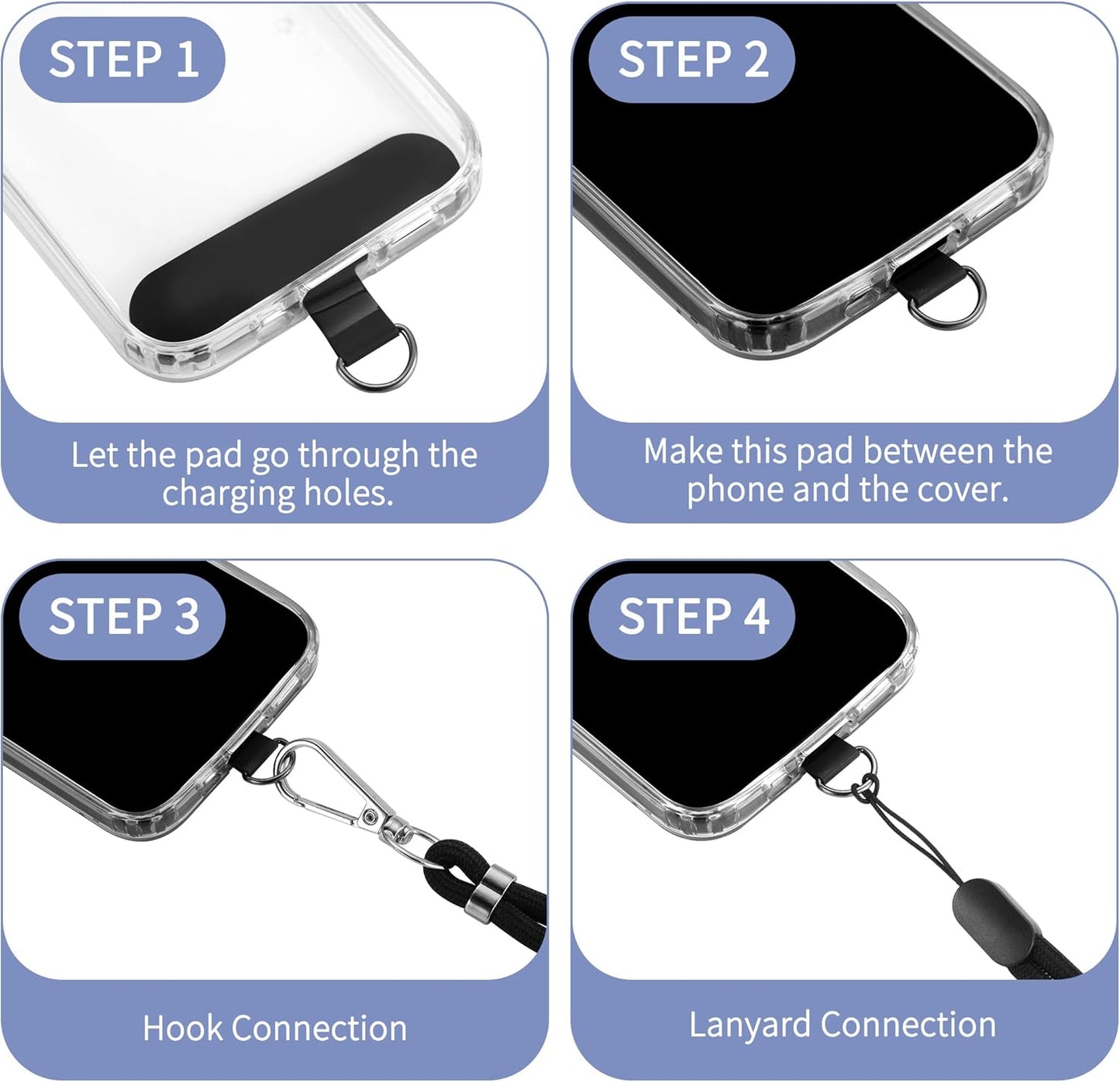CACOE Cell Phone Lanyard 2 Pcs-1 Pcs Adjustable Neck Strap,1 Pcs Wrist Strap,2 Pcs Pads,Universal Crossbody,Multifuctional Compatible with Most Smartphones(Black)