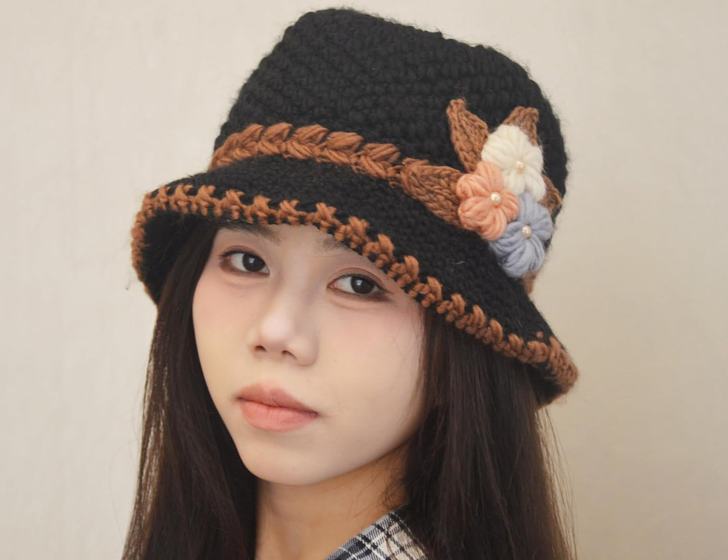 French Thicken Women's Flowers Knitted-Woolen-Hat Fashion Beanie-Hat Lady Crochet-Bucekt-Hat for Winter