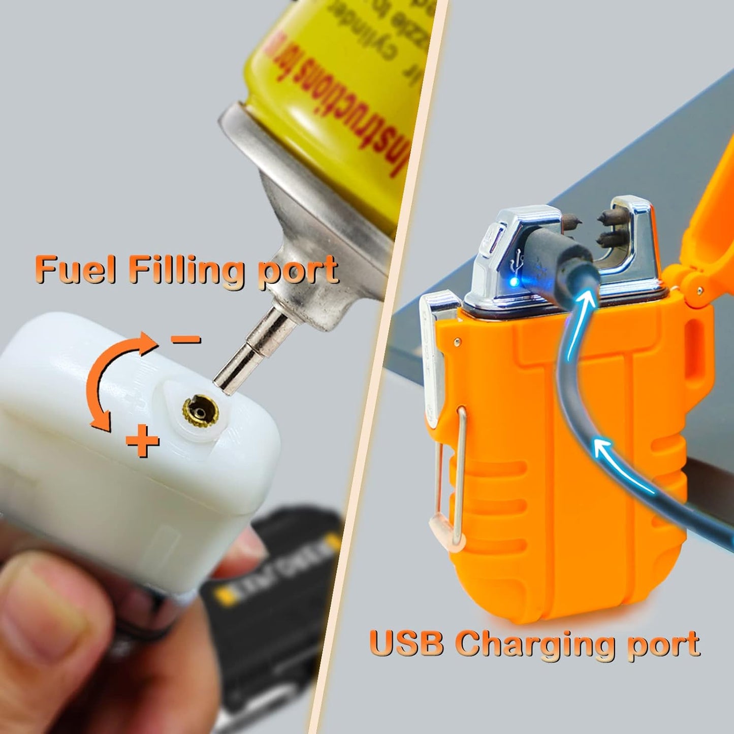 2 Pack Waterproof Lighter Outdoor Windproof Torch Lighters Dual Arc Butane Electric Lighters USB Rechargeable Lighters Flameless Plasma Lighter Camping Hiking Adventure Survival Tactical Gear