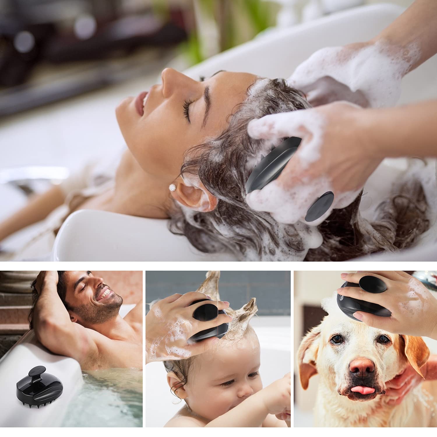 Scalp Massager Shampoo Brush, Hair Scalp Scrubber Shower Hair Brush Head Massager for Stress Relax Hair Growth, Dandruff Brush Scalp Exfoliator for Women Men Kids Pets, Black