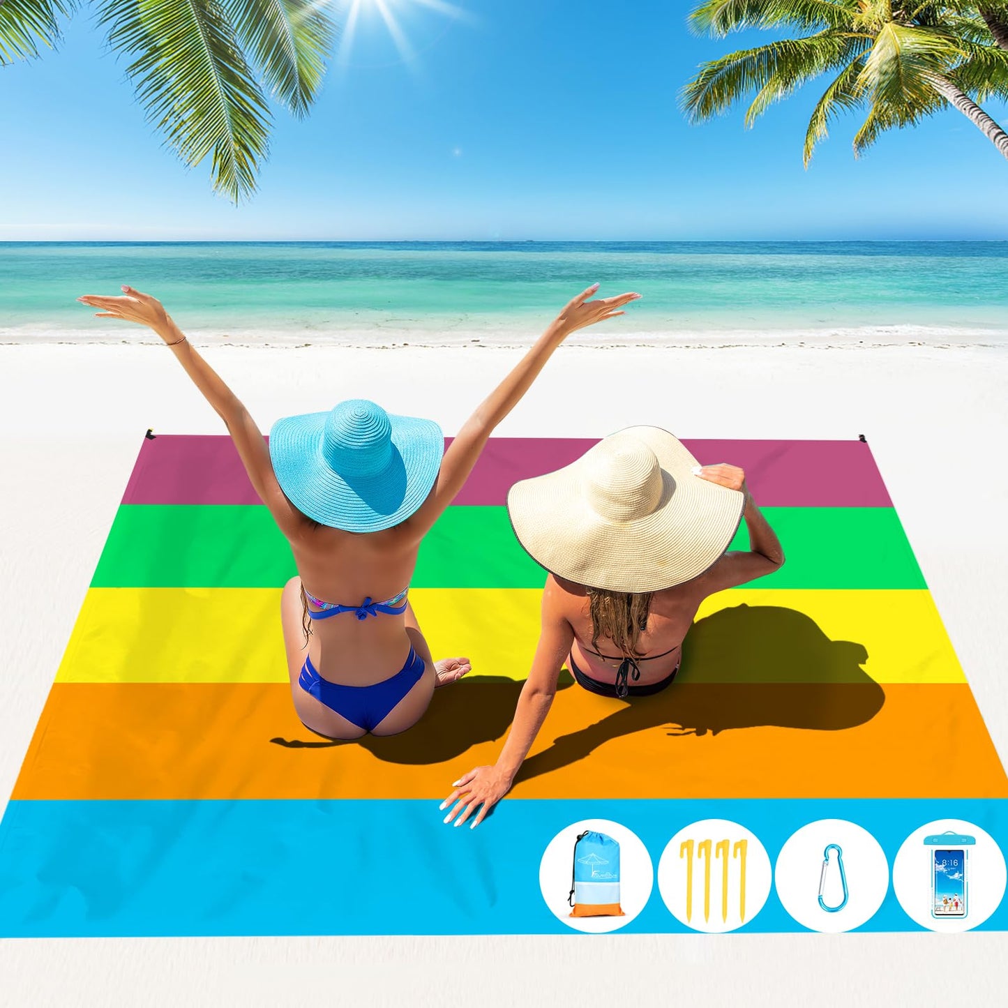 Beach Blanket Oversized Extra Large 78" X 81",Waterproof Sandproof Beach Blanket 1-7 Adults Lightweight Durable for Travel Camping Hiking Picnic