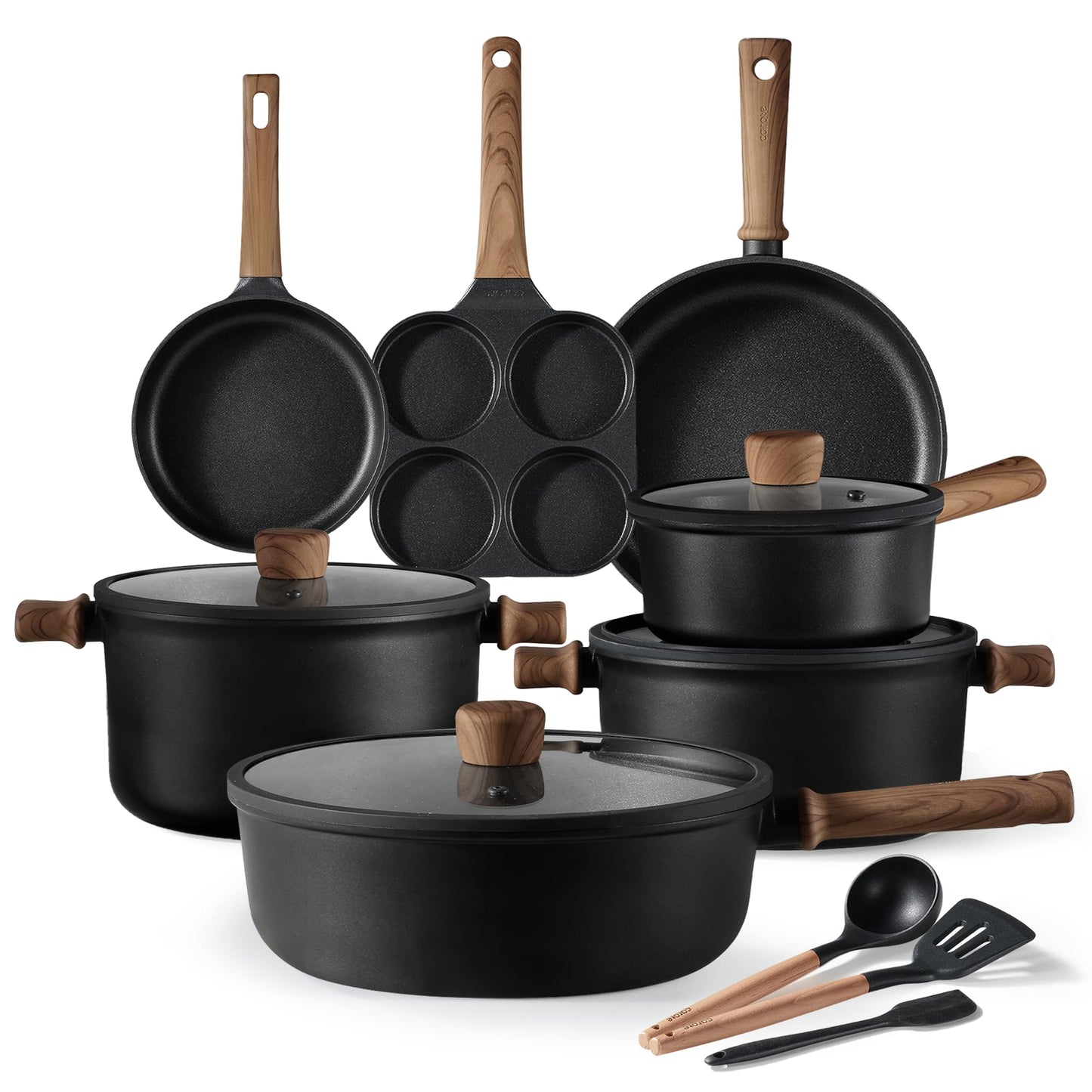 CAROTE Nonstick Pots and Pans, Induction Cookware Set 16pcs Kitchen Cooking Sets, Pot and Pan Non Stick w/Frying pan (PFOS, PFOA Free)