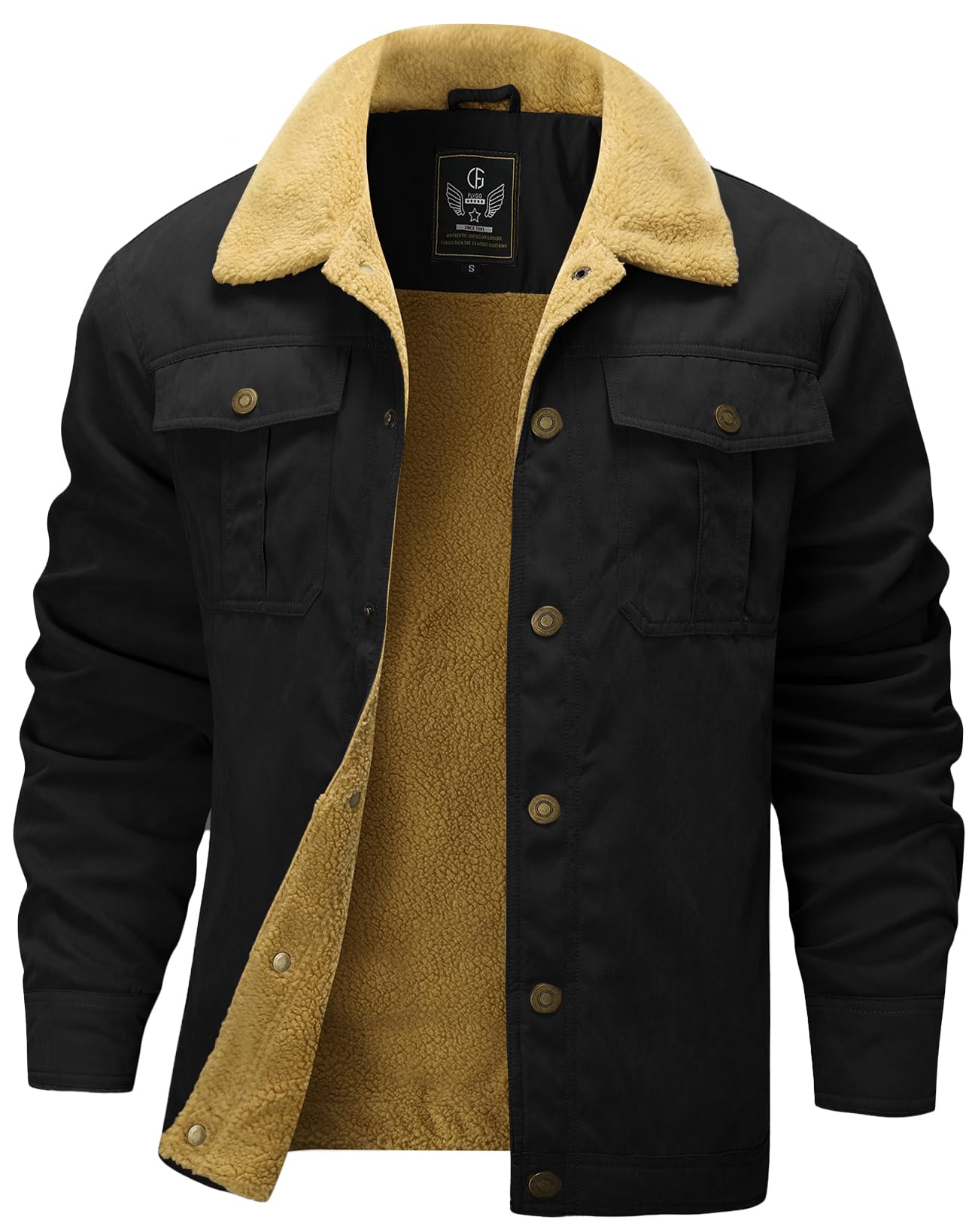 Flygo Men's Winter Jackets Sherpa Lined Fleece Trucker Jacket Thick Warm Lapel Work Cargo Coat Outerwear