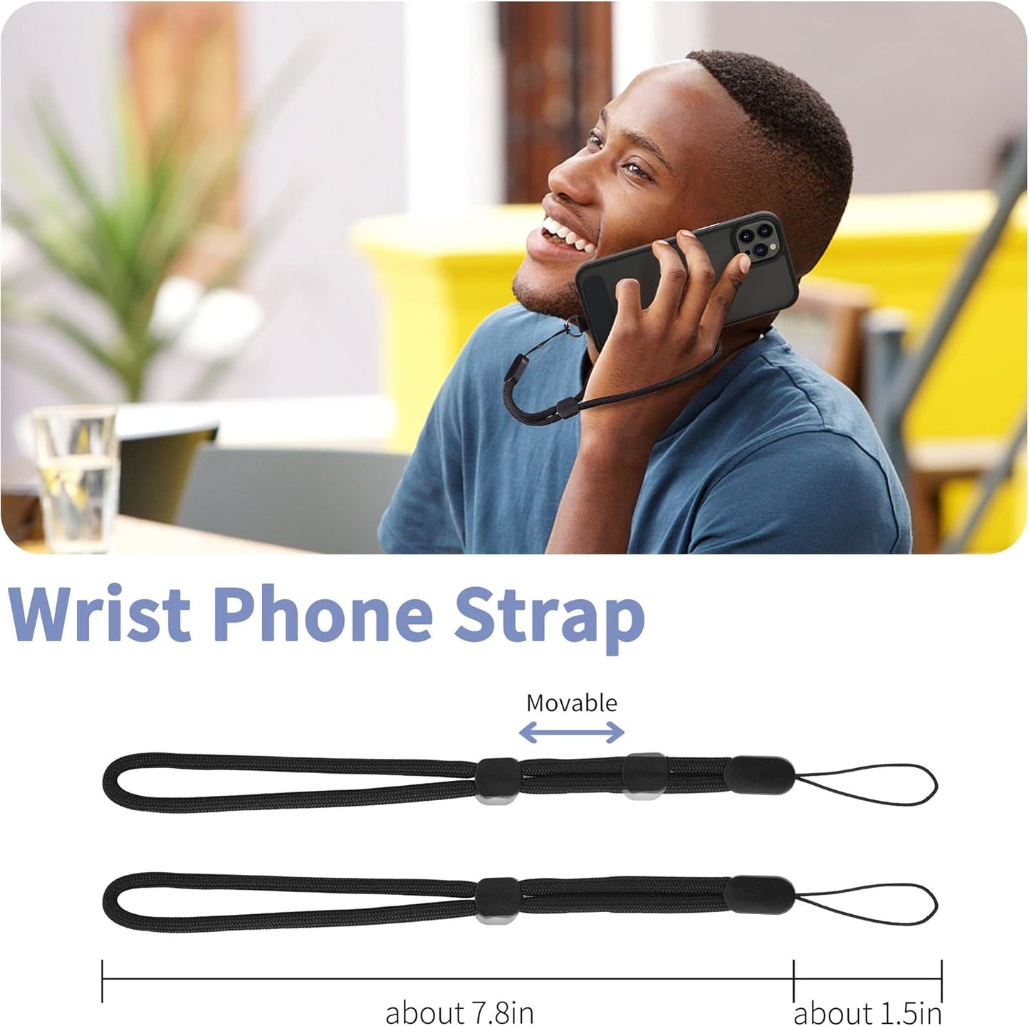 CACOE Cell Phone Lanyard 2 Pcs-1 Pcs Adjustable Neck Strap,1 Pcs Wrist Strap,2 Pcs Pads,Universal Crossbody,Multifuctional Compatible with Most Smartphones(Black)