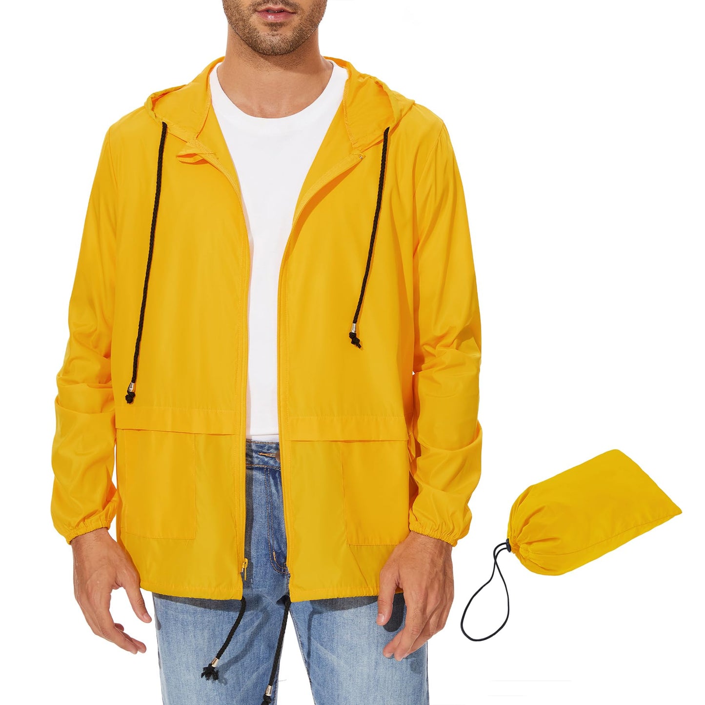 Zando Packable Mens Rain Jacket Lightweight Raincoat Waterproof with Hood Outdoor Windbreaker Jacket Travel Rain Jackets