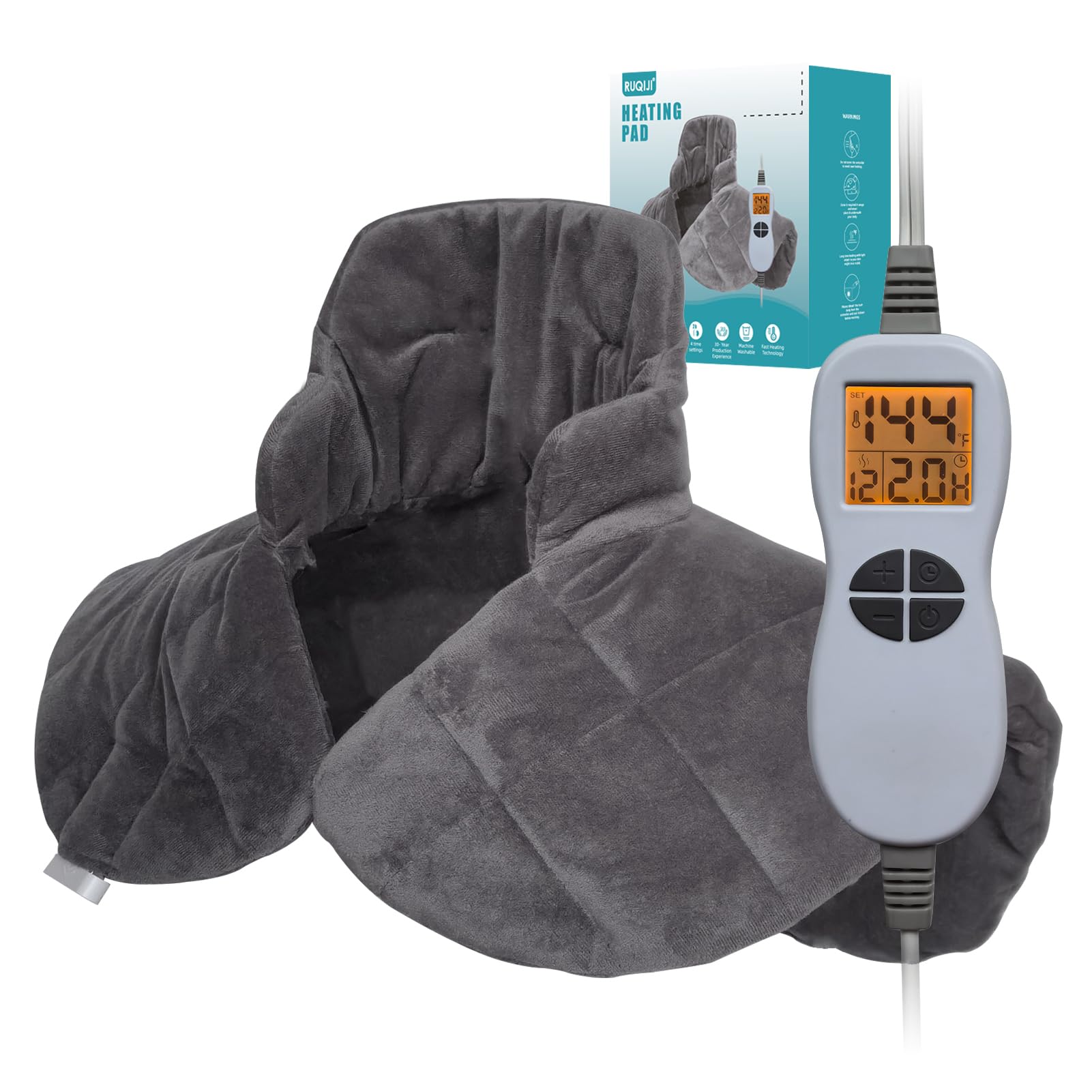 26" x 35" Flannel Neck&Shoulder&Back Heating Pad with 12 Temperature Settings&Countdown Timer, Pain Relief for Back/Neck/Shoulders/Menstrual Pain, Christmas Gifts for Women Men Mom Dad(Light Tan)