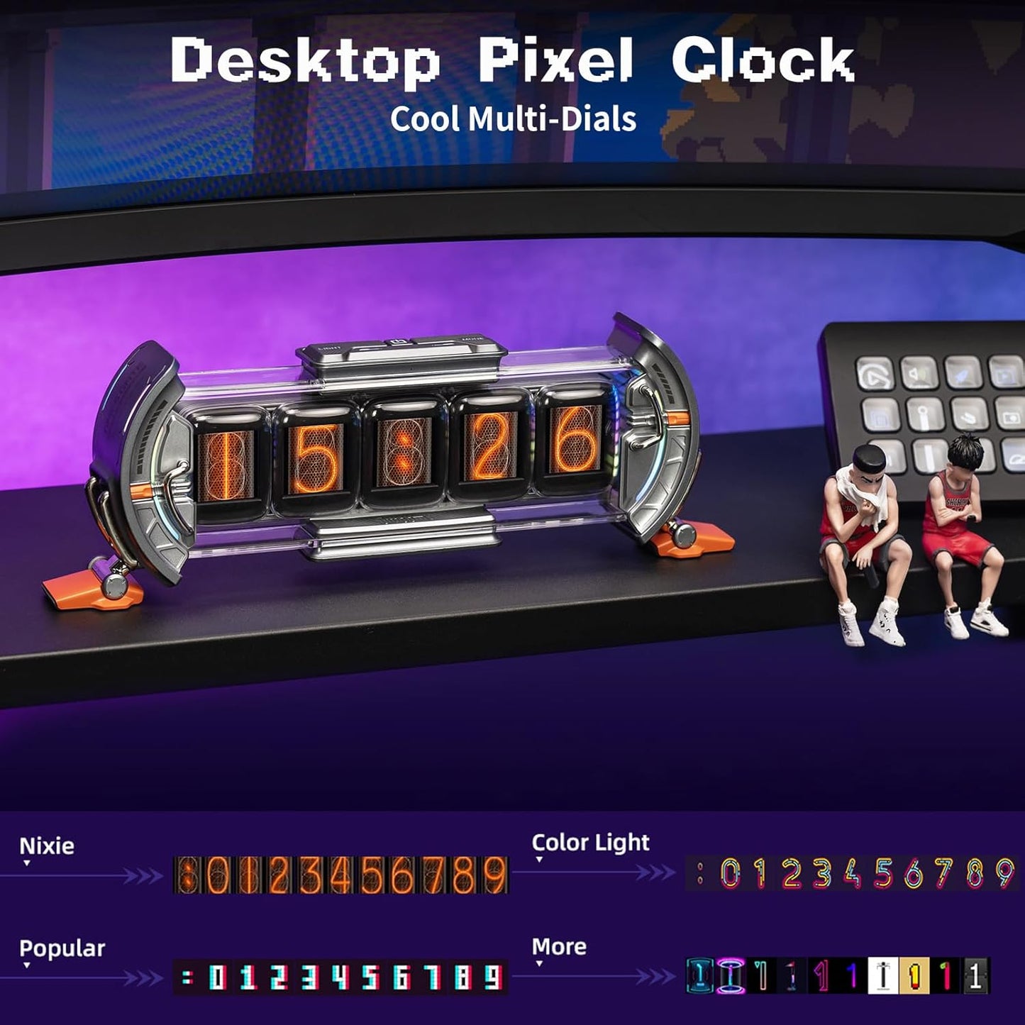 Divoom Times Gate - Cyberpunk Gaming Setup Digital Clock with Smart APP Control, WiFi Connect, RGB LED Display, Personalized Dashboard, Pixel Art for Gaming Room & Office Decor(Sliver)