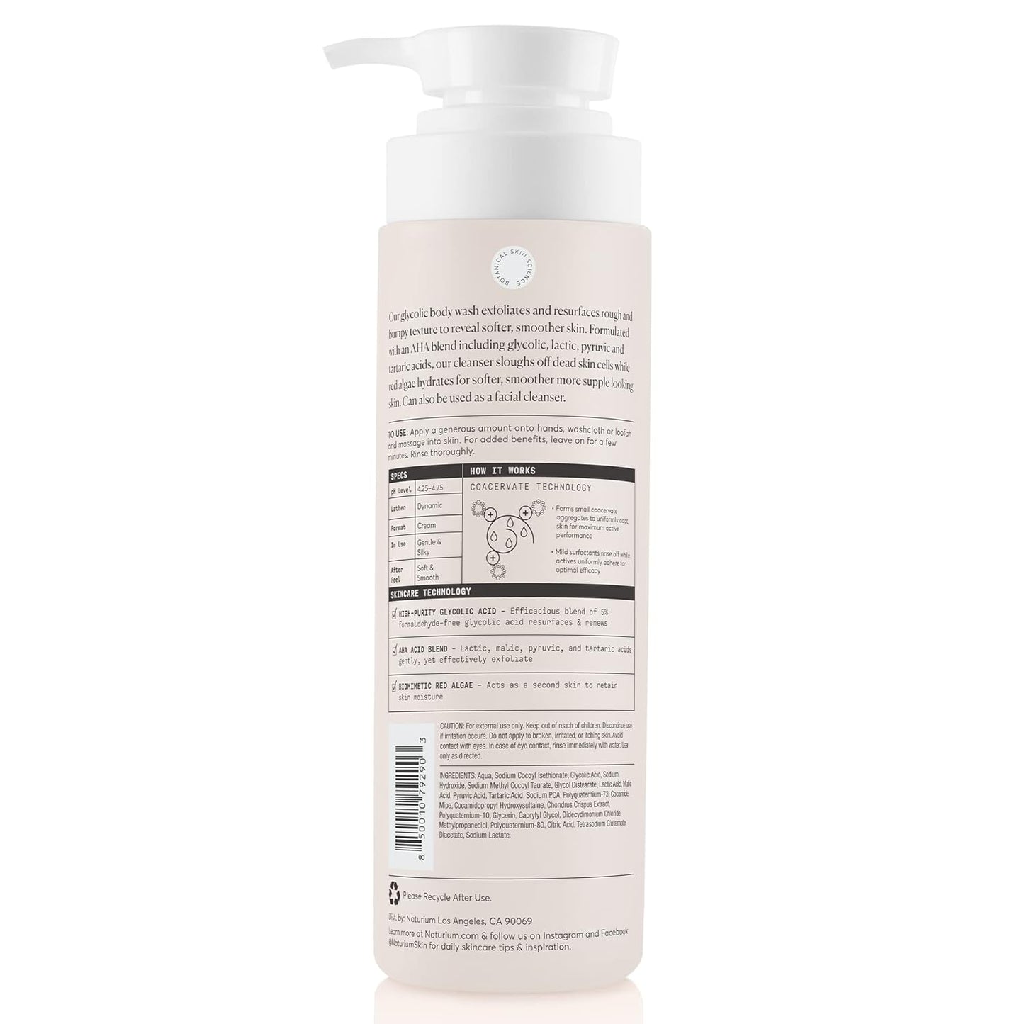 Naturium The Smoother Glycolic Acid Exfoliating Body Wash, Soft & Smoothing Cleanser, 16.9 oz